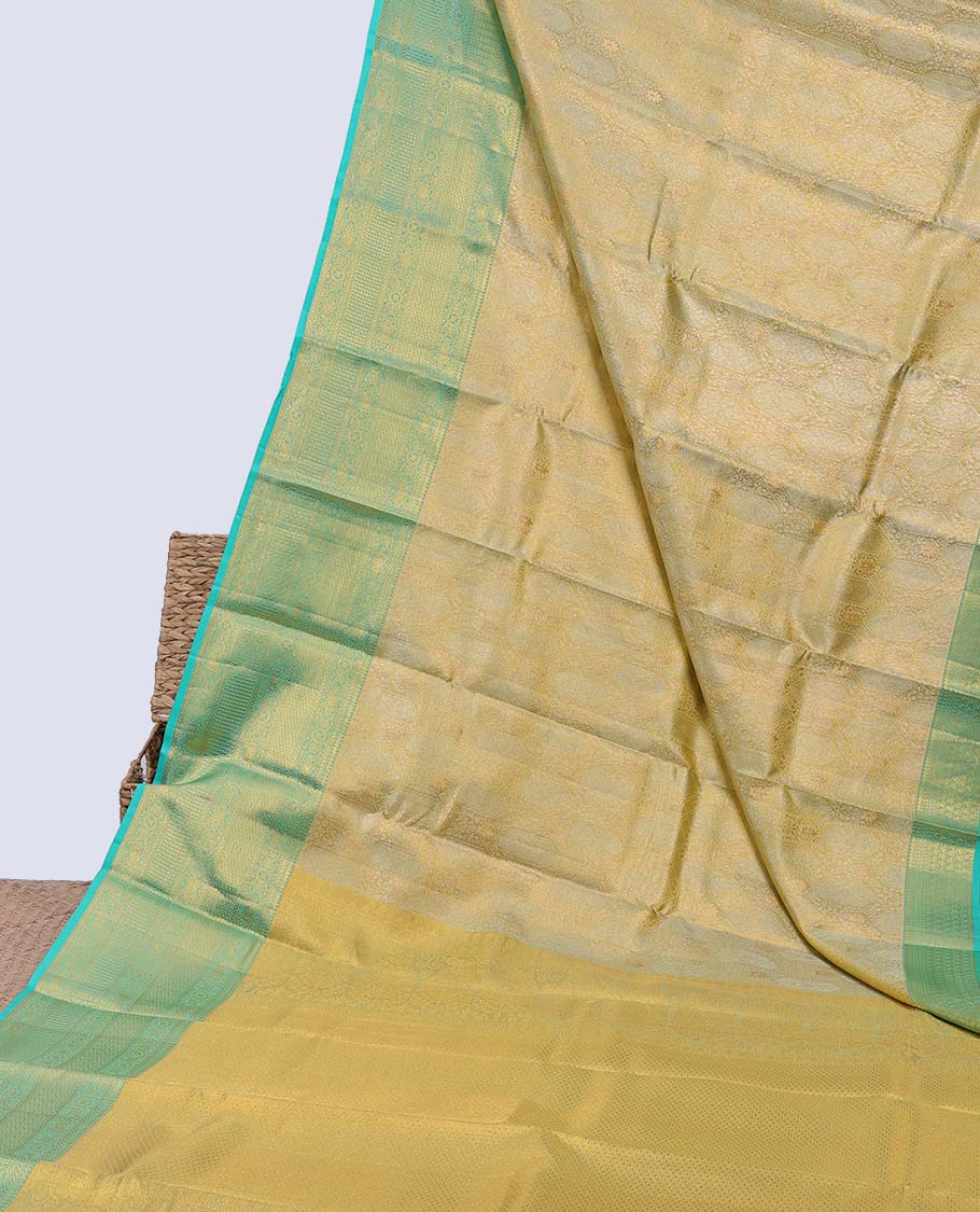 Pothys Gold jacquard Kanchipuram tissue silk saree, contrast jaal pallu & border of thilakam,kathir & intricate designs - view 2