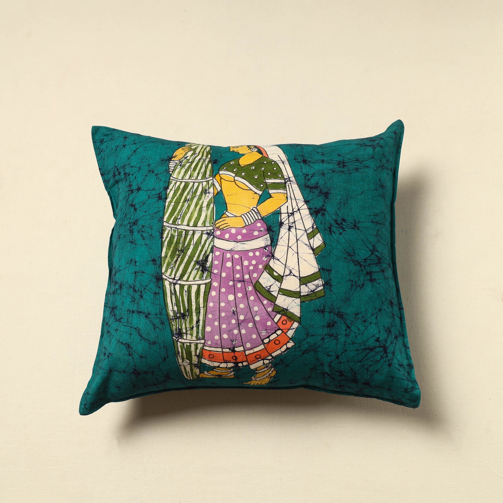 KACHCHH JI CHHAAP Green - Pure Cotton Hand Batik Cushion Cover (18 x 18 in) 05