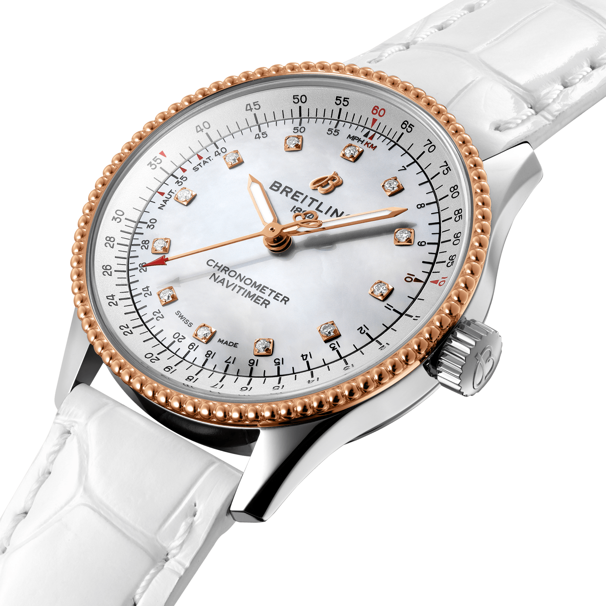 Breitling Navitimer Rose Gold Mop Dial 35 MM Watch for Women