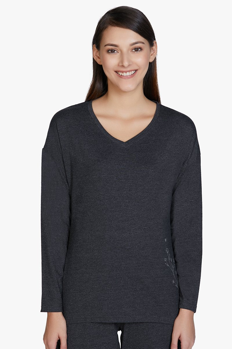 Amante Cotton Blend Long Sleeve Sleep T-shirt - Charcoal