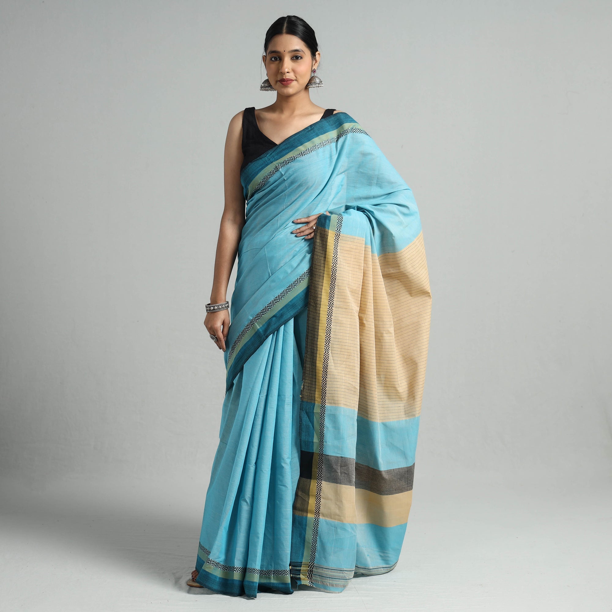 CREYO Blue - Chitrika Pure Handloom Dobby Cotton Saree