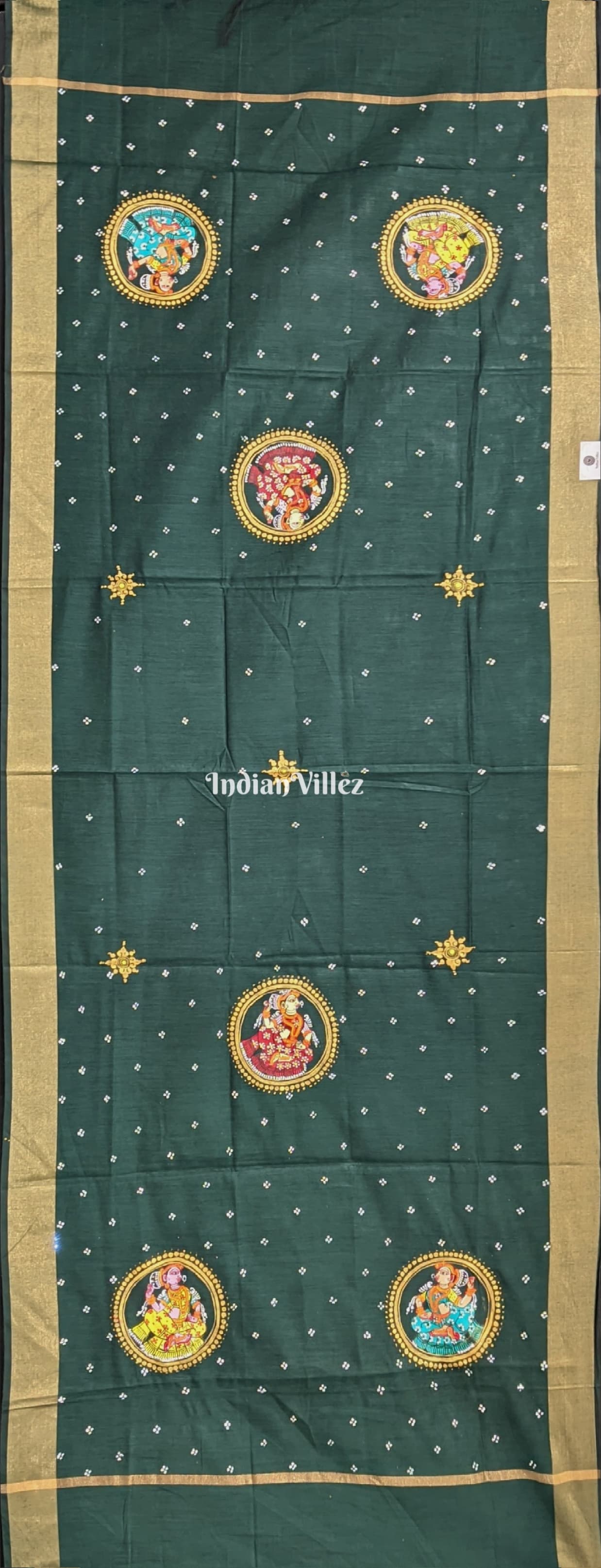 IndianVillèz Green Nartaki Theme Patachitra Chanderi Dupatta