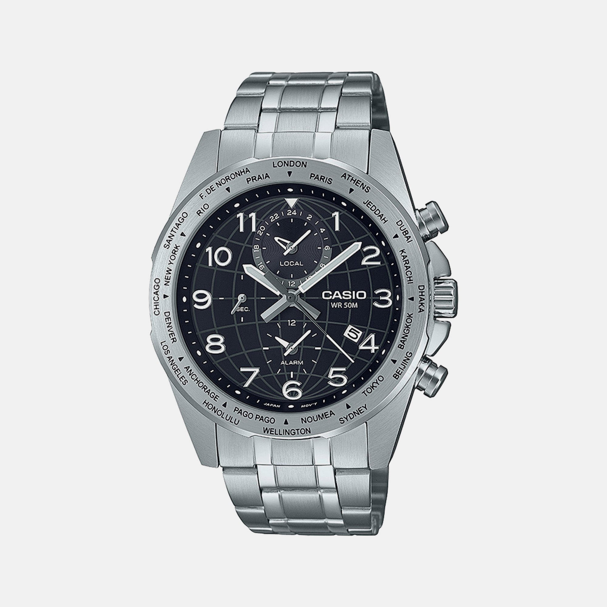 Casio Enticer Men Quartz Black Dial Chronograph Stainless Steel Watch A2147