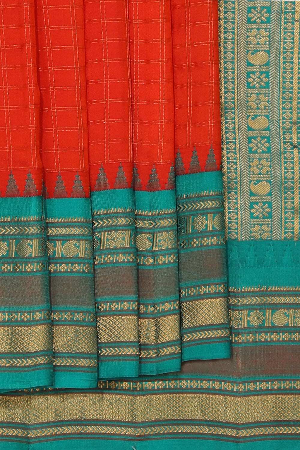 Kalanjali Gadwal Silk Red Kattam Saree – Women's