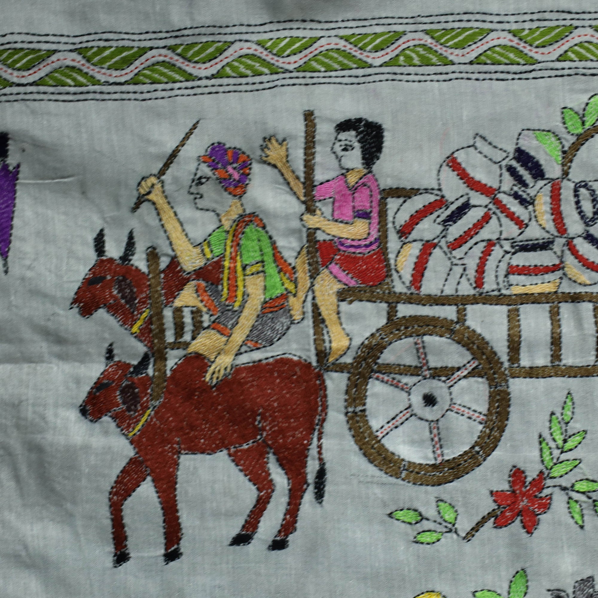 AFROZA KHATUN KANTHA ARTISTAN Bengal Kantha Hand Embroidery Cotton Wall Hanging (45 x 37 in) - view 3