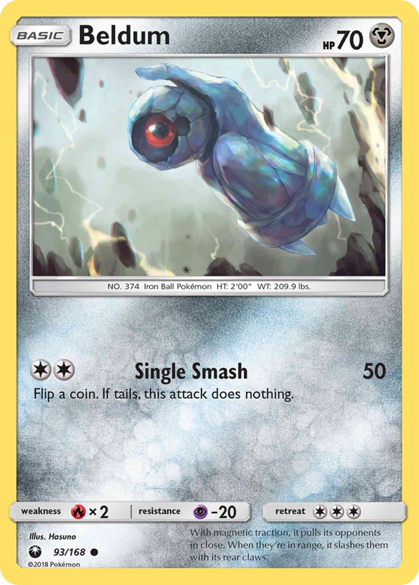 Common sm7-93 reverse – Pokémon Beldum - 93/168 - Common [sm7-93] [Reverse Holo]