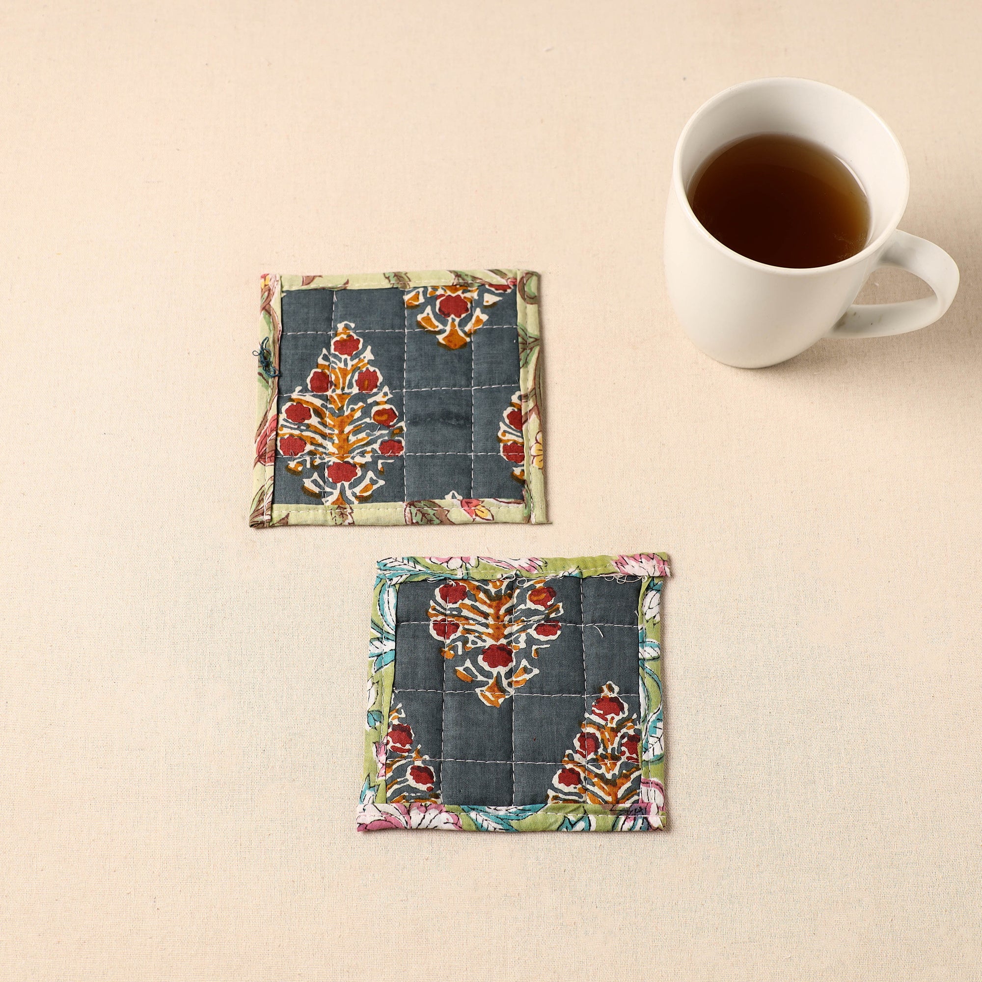 JALPARI Floral Print Cotton Quilted Coasters (Set of 2) 35