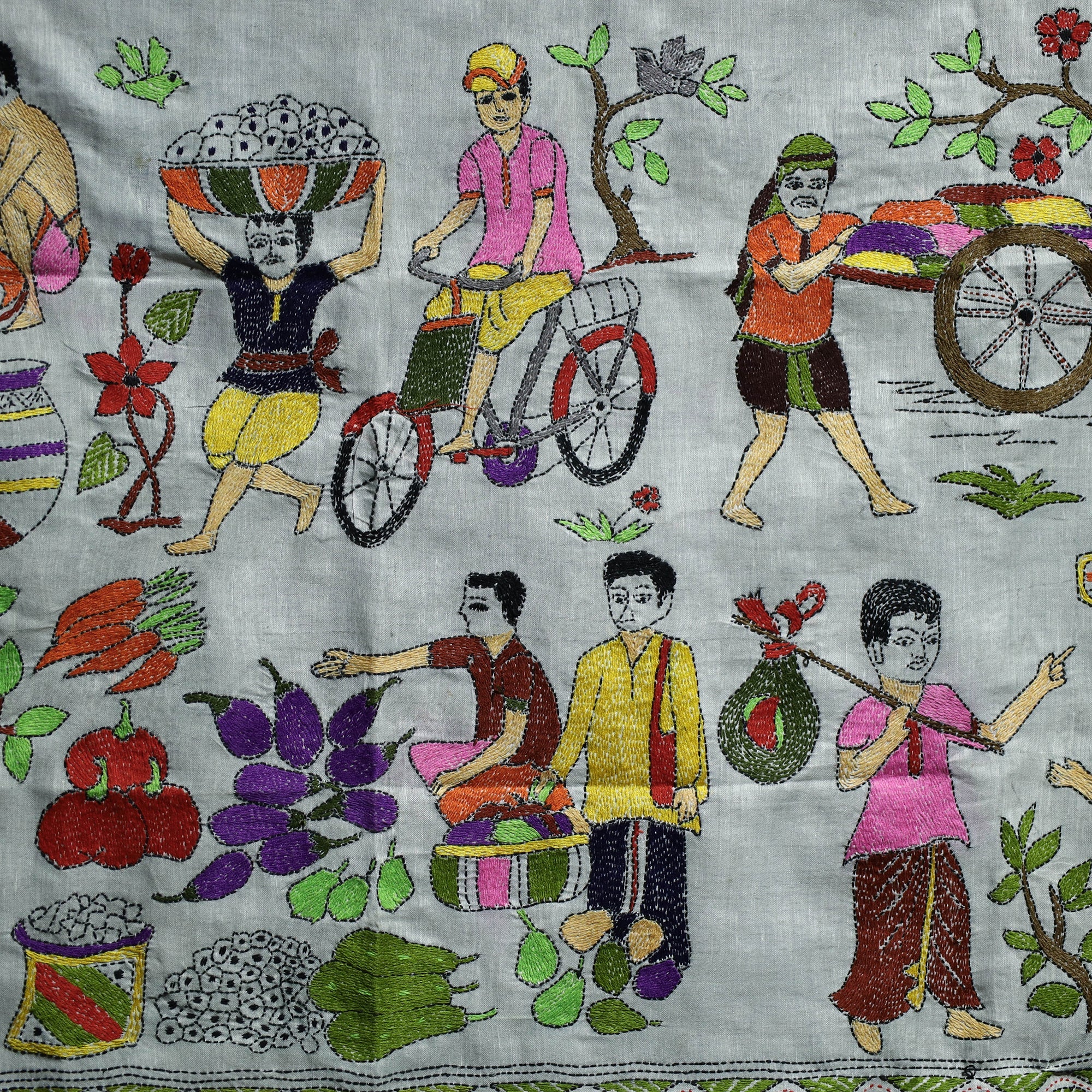 AFROZA KHATUN KANTHA ARTISTAN Bengal Kantha Hand Embroidery Cotton Wall Hanging (45 x 37 in) - view 2