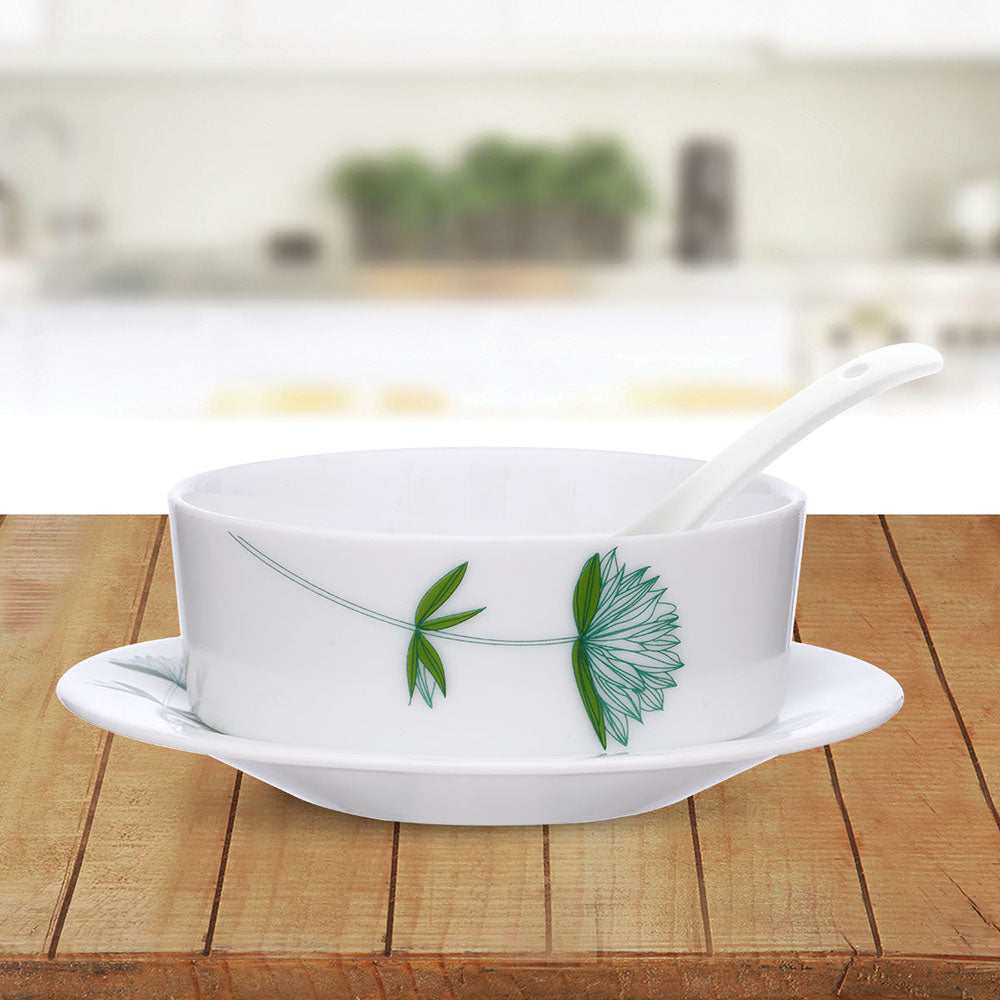 My Borosil Larah by Borosil Green Lily Soup Bowl w Saucer Set