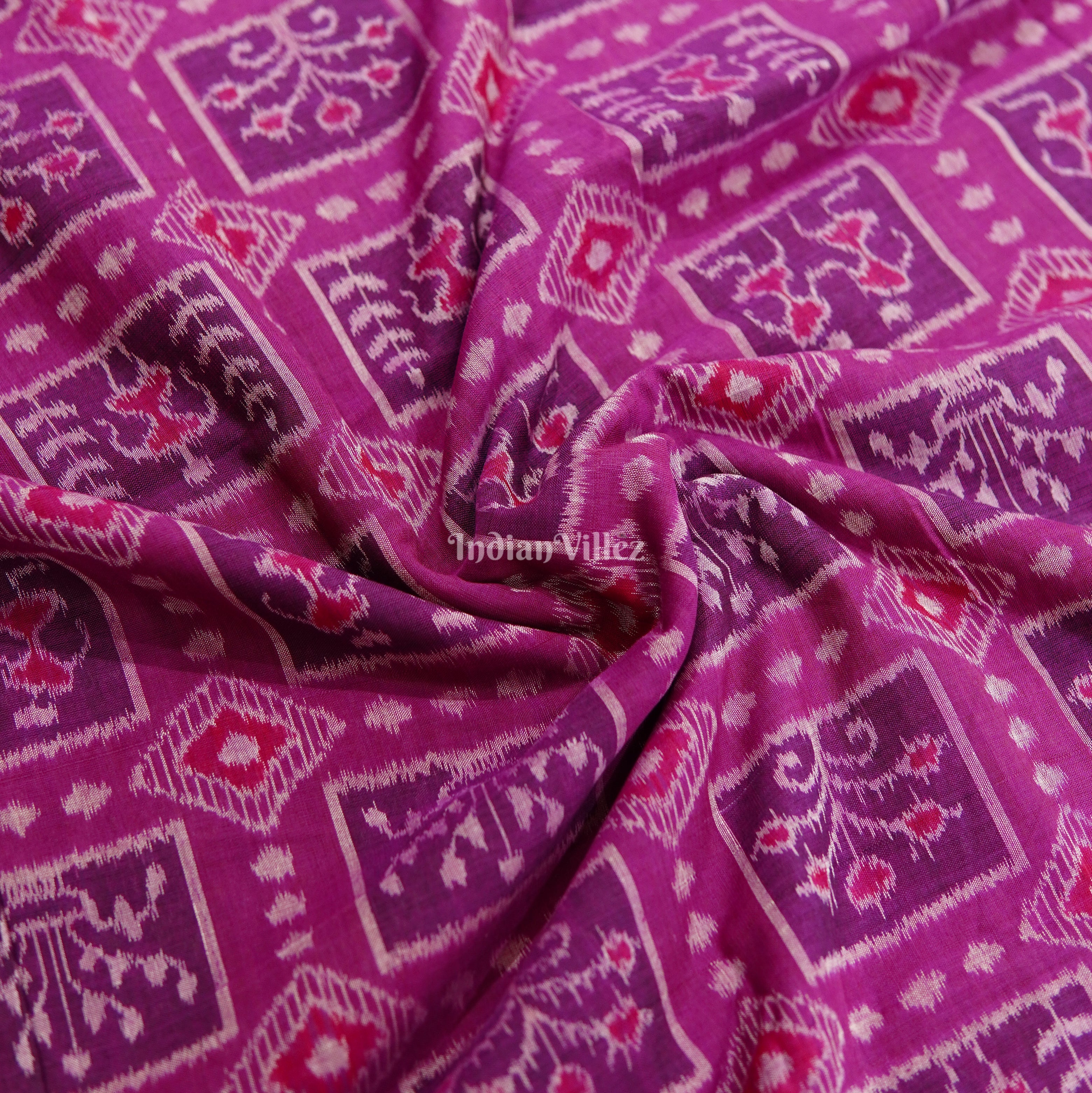 IndianVillèz Deep Pink Tribal Theme Sambalpuri Ikat Cotton Fabric