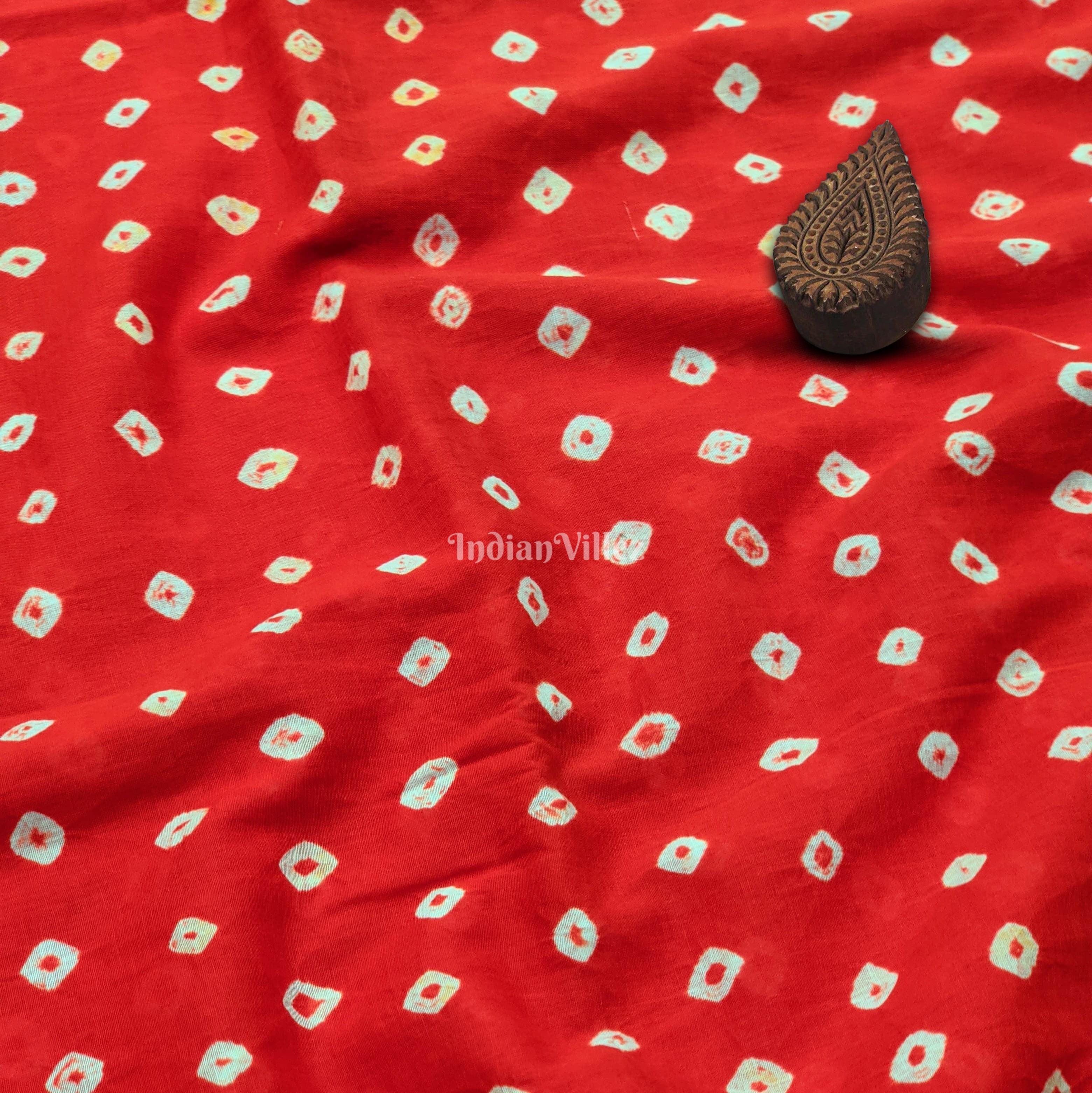 IndianVillèz Red Hand Block Printed Cotton Fabric
