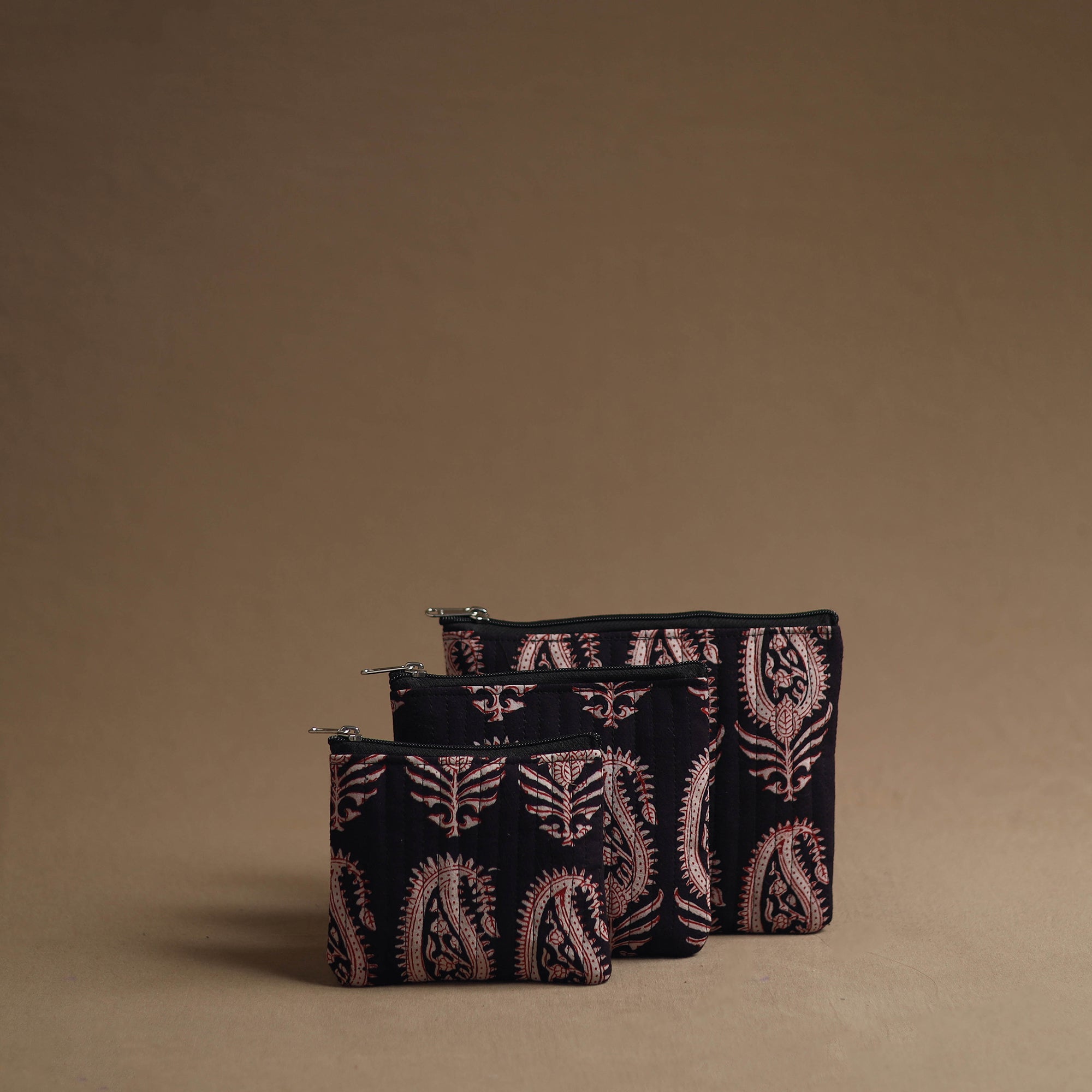 NOORI BAZAR Black - Handmade Cotton Multipurpose Utility Pouches (set of 3) 22
