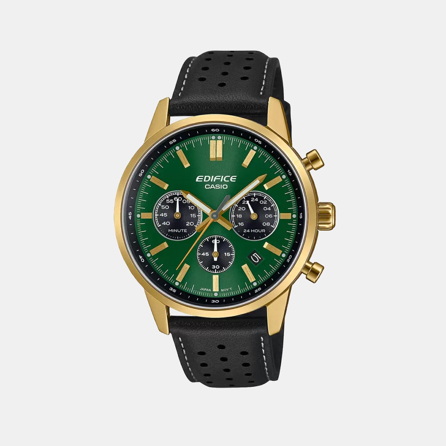Casio Edifice Men Quartz Green & Black Dial Multi-Function Leather Watch ED658