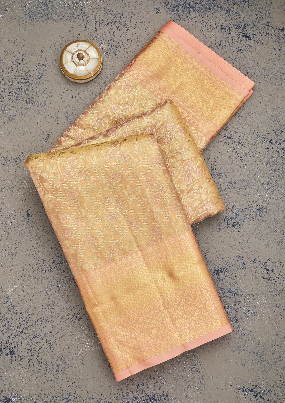 Koskii Peach Zariwork Pure Silk Saree – Women's