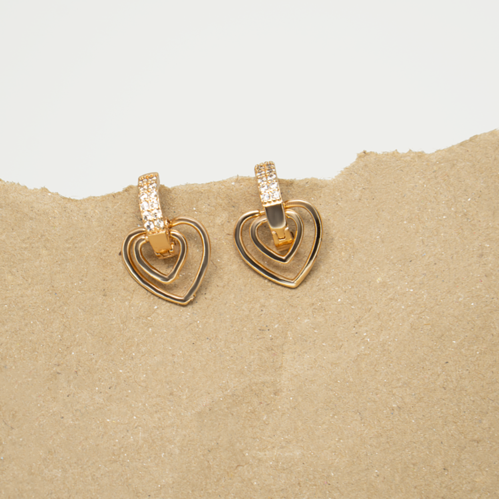 Branta Double Line Heart Shape Diamond Earrings For Women