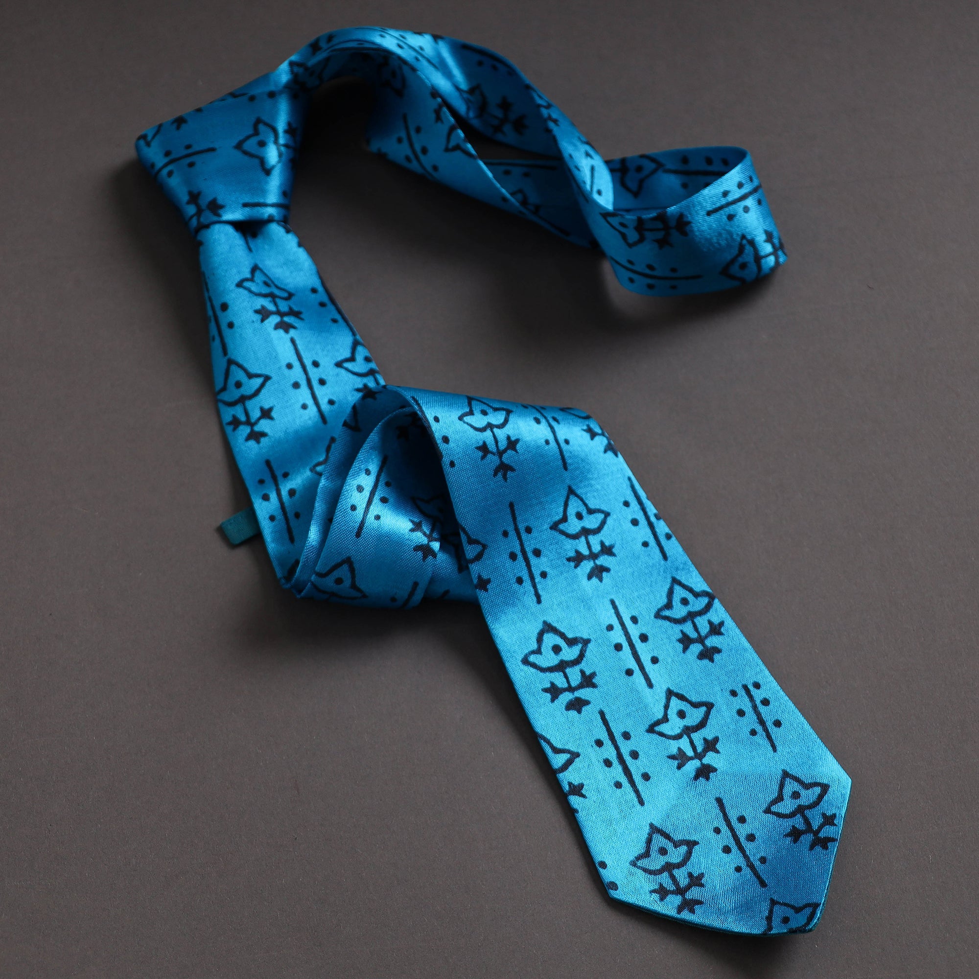 JALPARI Block Printed Mashru Silk Handmade Necktie for Men - view 3