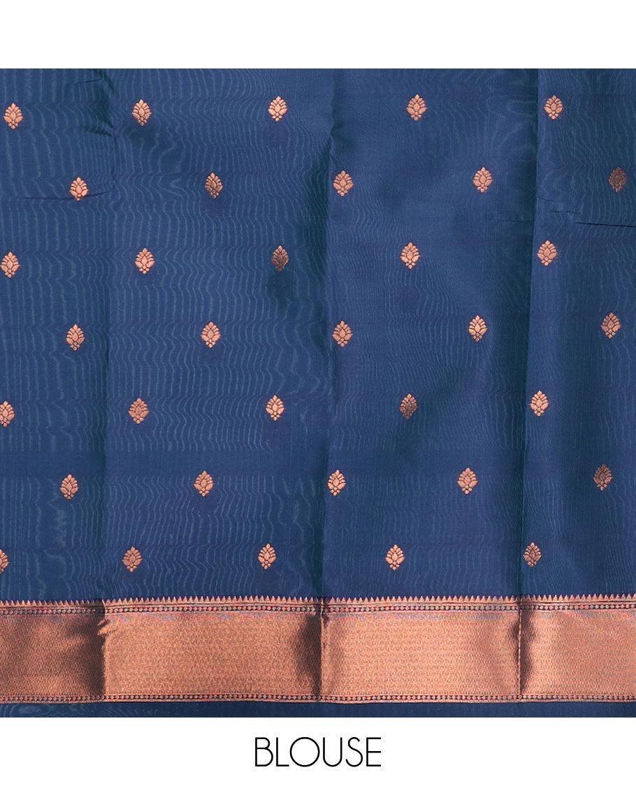 Pothys Pastel blue butter silk saree with zari buttas, contrast border of paisleys & peacock & ogee patterned pallu - view 4