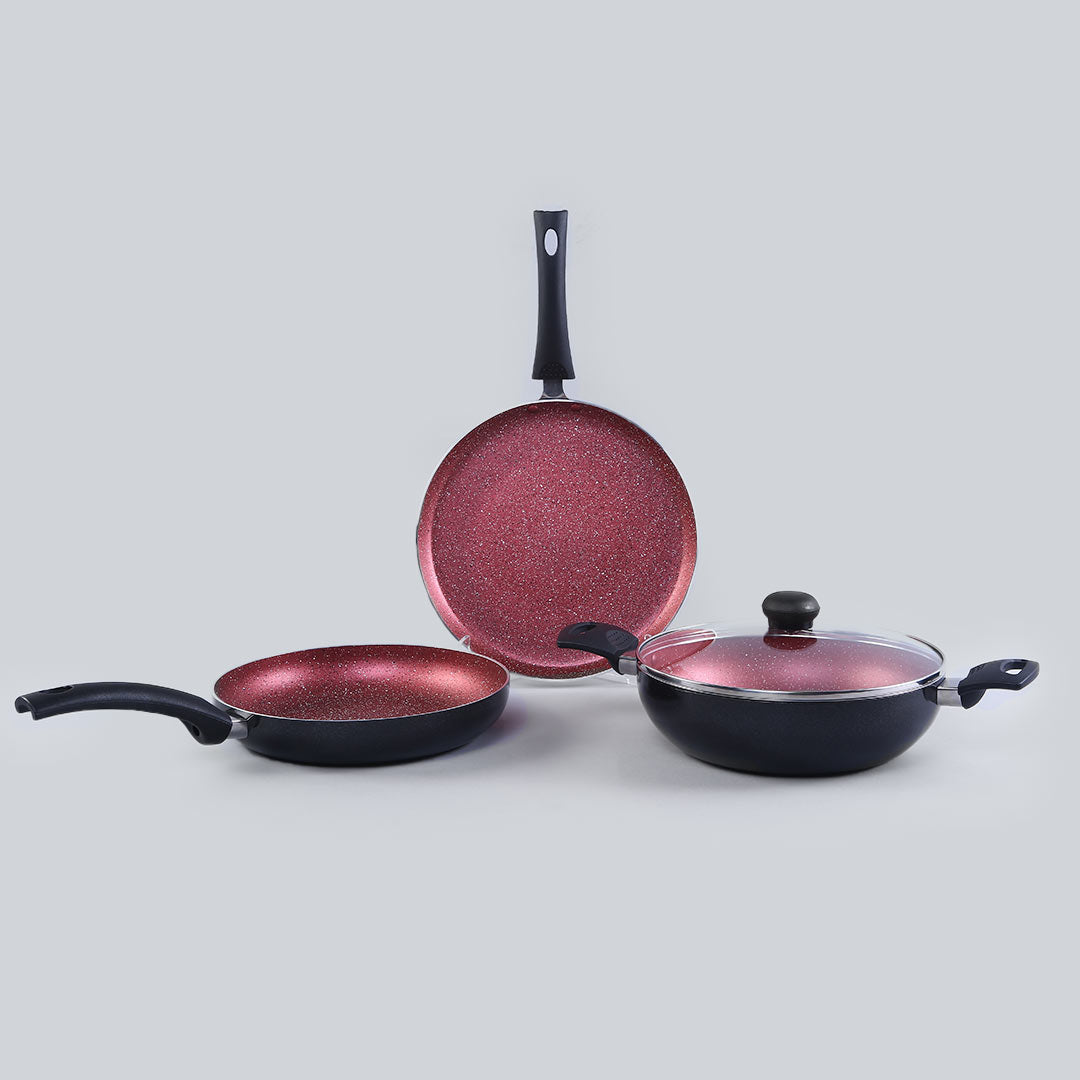 Wonderchef Sigma Non-stick Cookware Set, 4Pc (Kadhai with Lid, Dosa Tawa, Fry Pan),