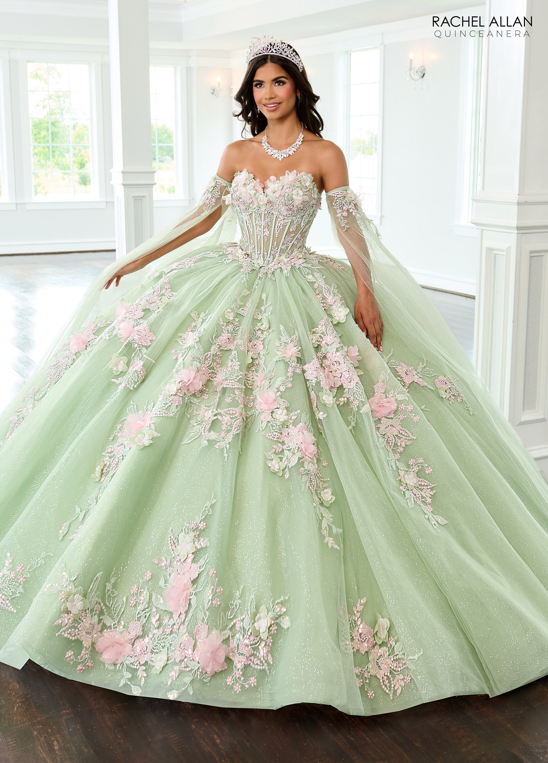 Mary's Bridal Cape Sleeve Quinceanera Dress by Rachel Allan RQ2216
