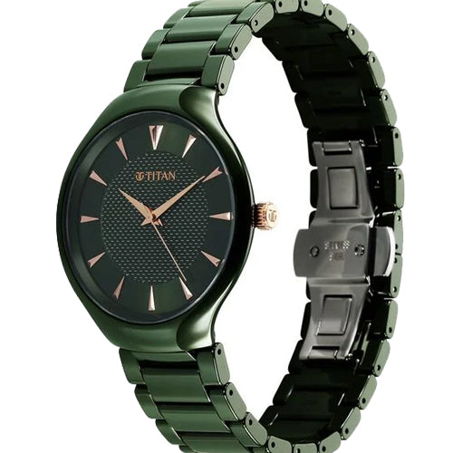 Titan Regalia Ceramics Quartz Analog Green Dial Green Color Ceramic Strap Watch For Men 39.7mm 90014KC03 - view 2