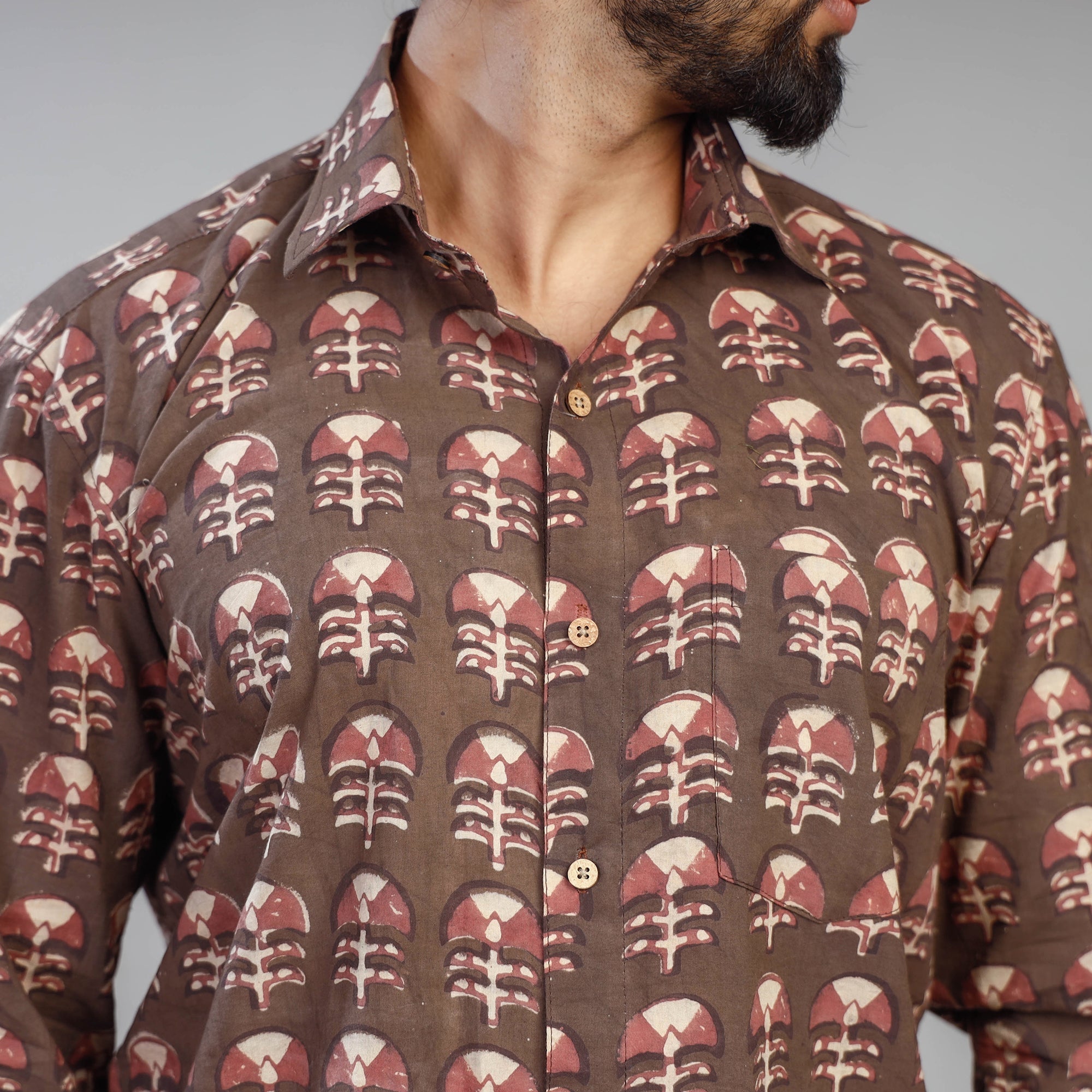 ITOKRI CASUALS Brown - Akola Block Printing Cotton Men Full Sleeve Shirt - view 5