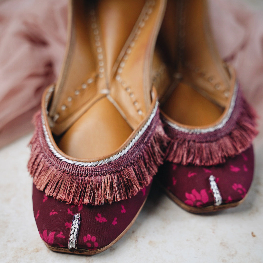 BlackTree Maroon French Laced Printed Jutti - view 2
