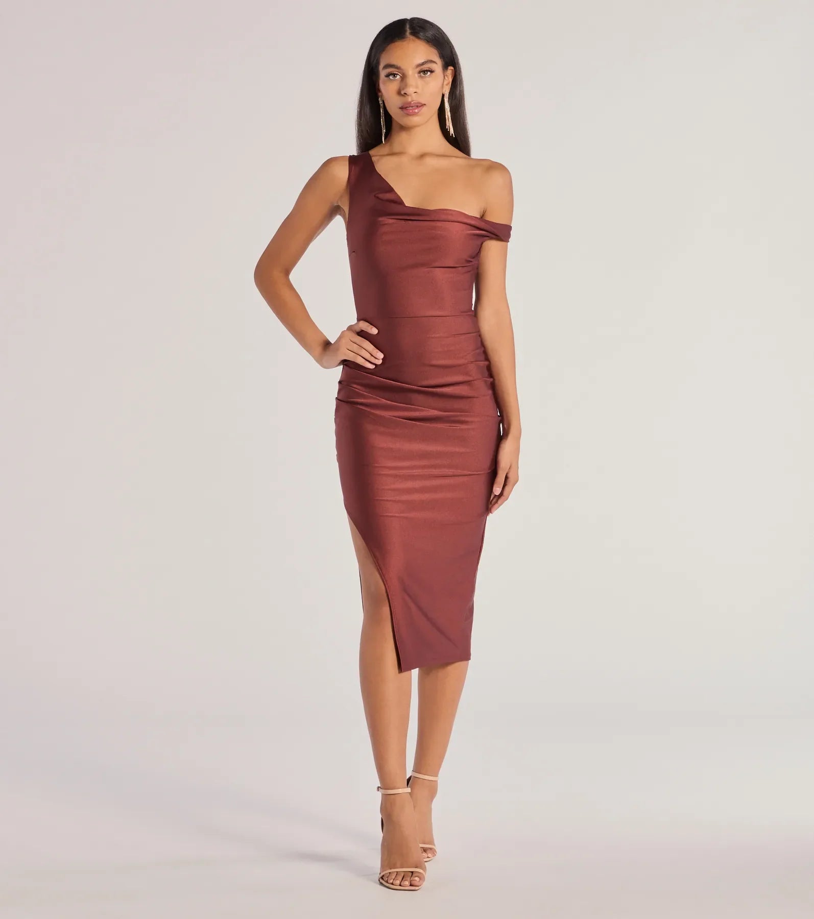 Windsor Iconic Silhouette Off-Shoulder High Slit Midi Dress