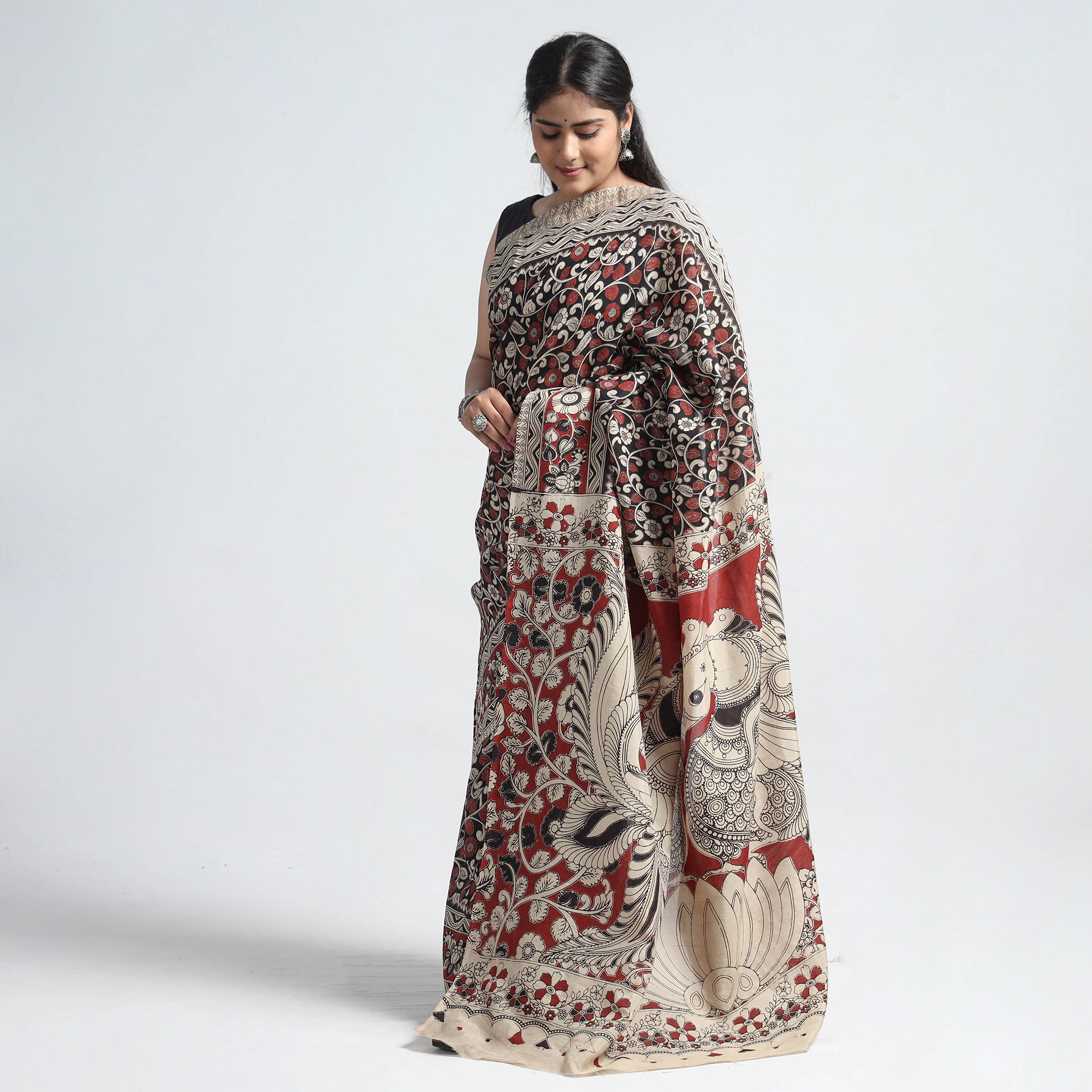 SOUTH KARGHA Multicolor - Kalamkari Printed Silk Cotton Saree - view 2