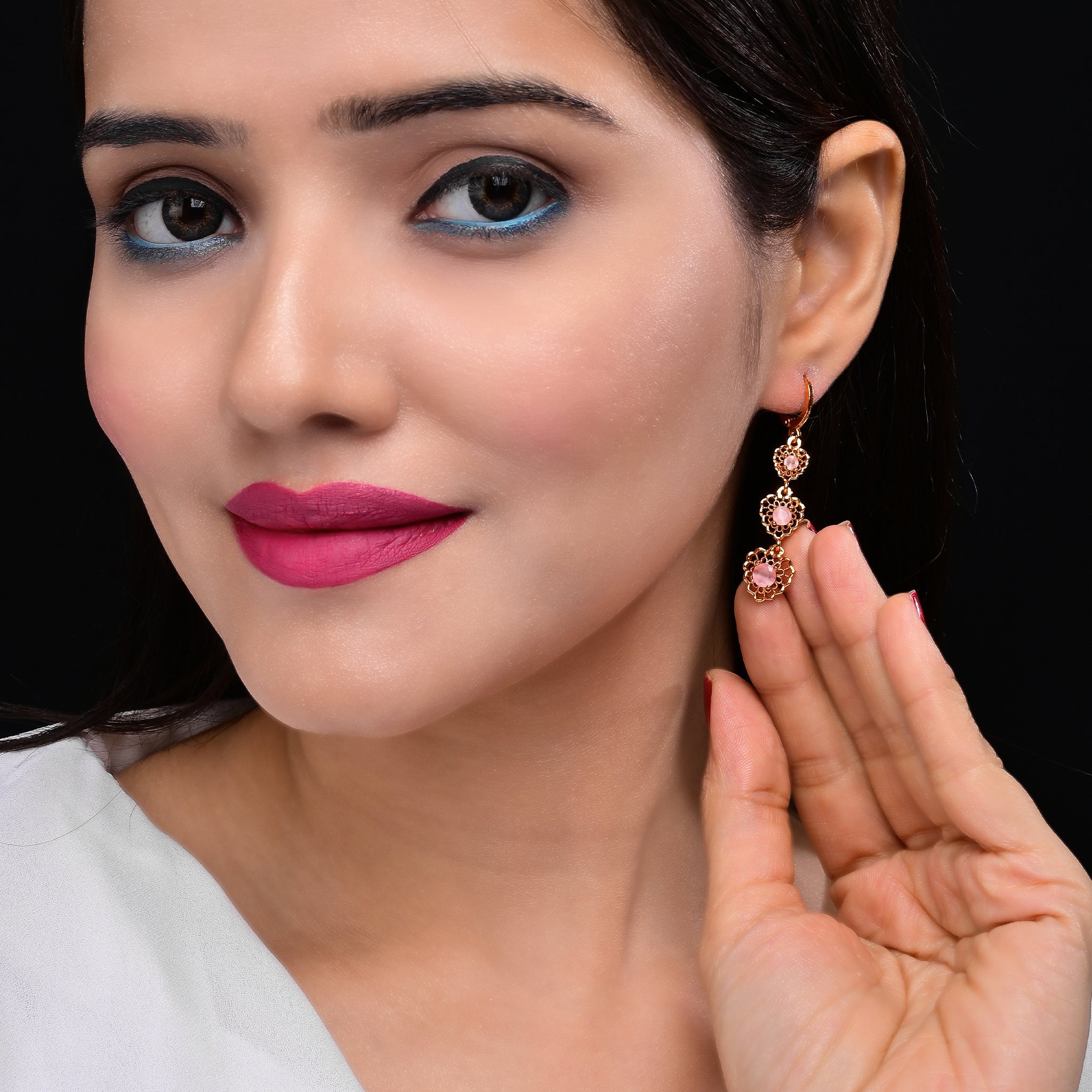 Branta Loving Hearts Light Pink Diamond Earrings For Women - view 3