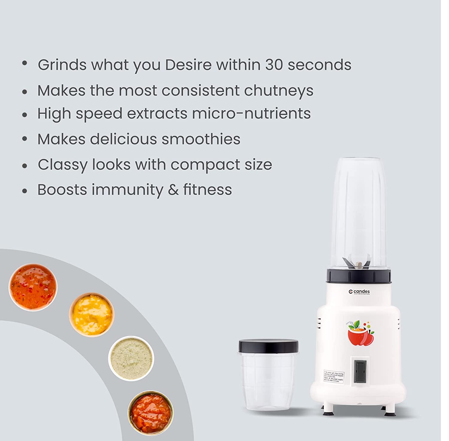 Candes Hector Nutri Blender Complete Kitchen Machine with 2 Unbreakable Jars, 400W (White) - view 6