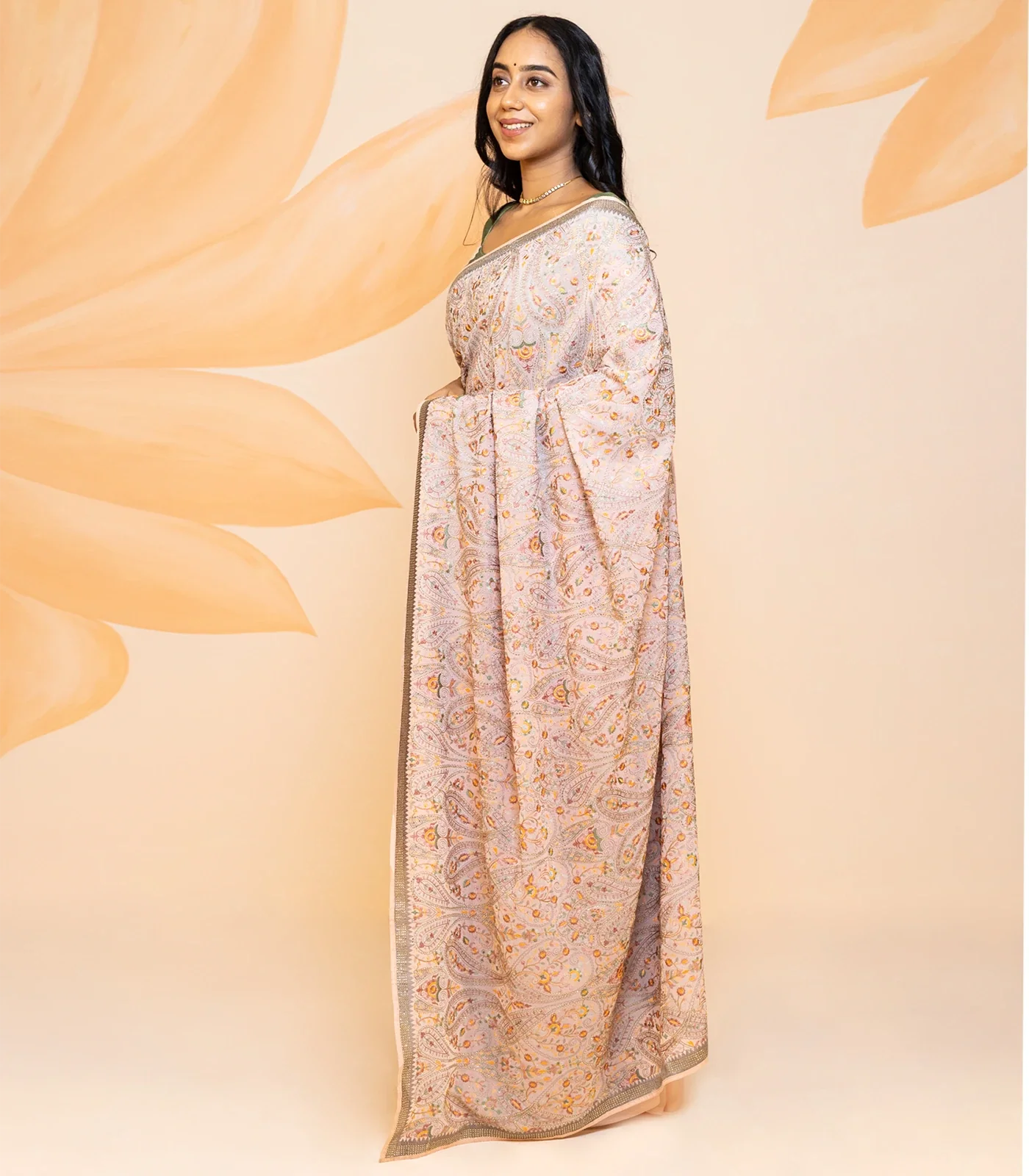 RmKV Dusty Pink Blended Cotton Saree Embroidered With Meena Motifs-Dusty Pink