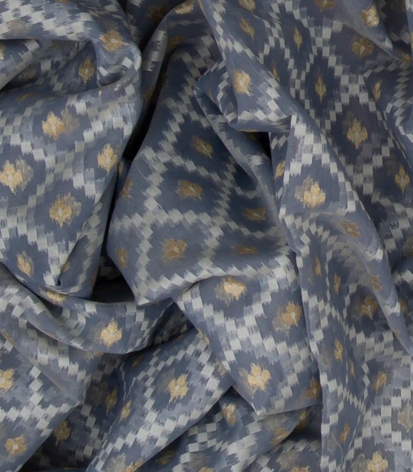 RmKV Grey Blended Banarasi Cotton Saree With Mango Motifs-Grey - view 3