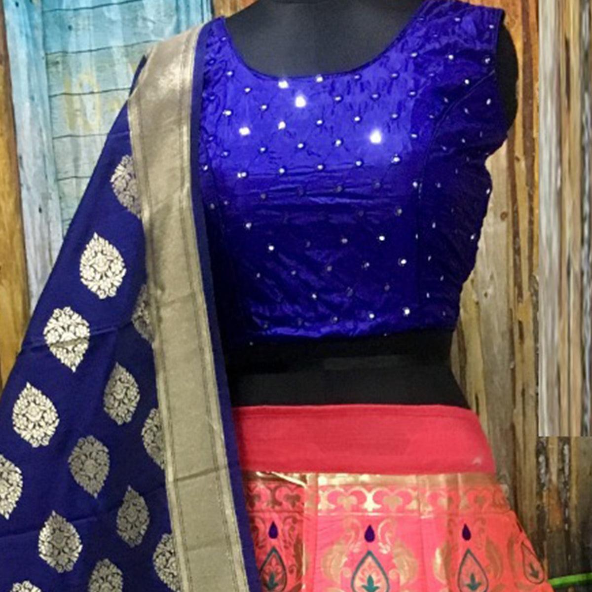 Peachmode Charming Pink Colored Party Wear Woven Banarasi Silk Lehenga Choli - view 2