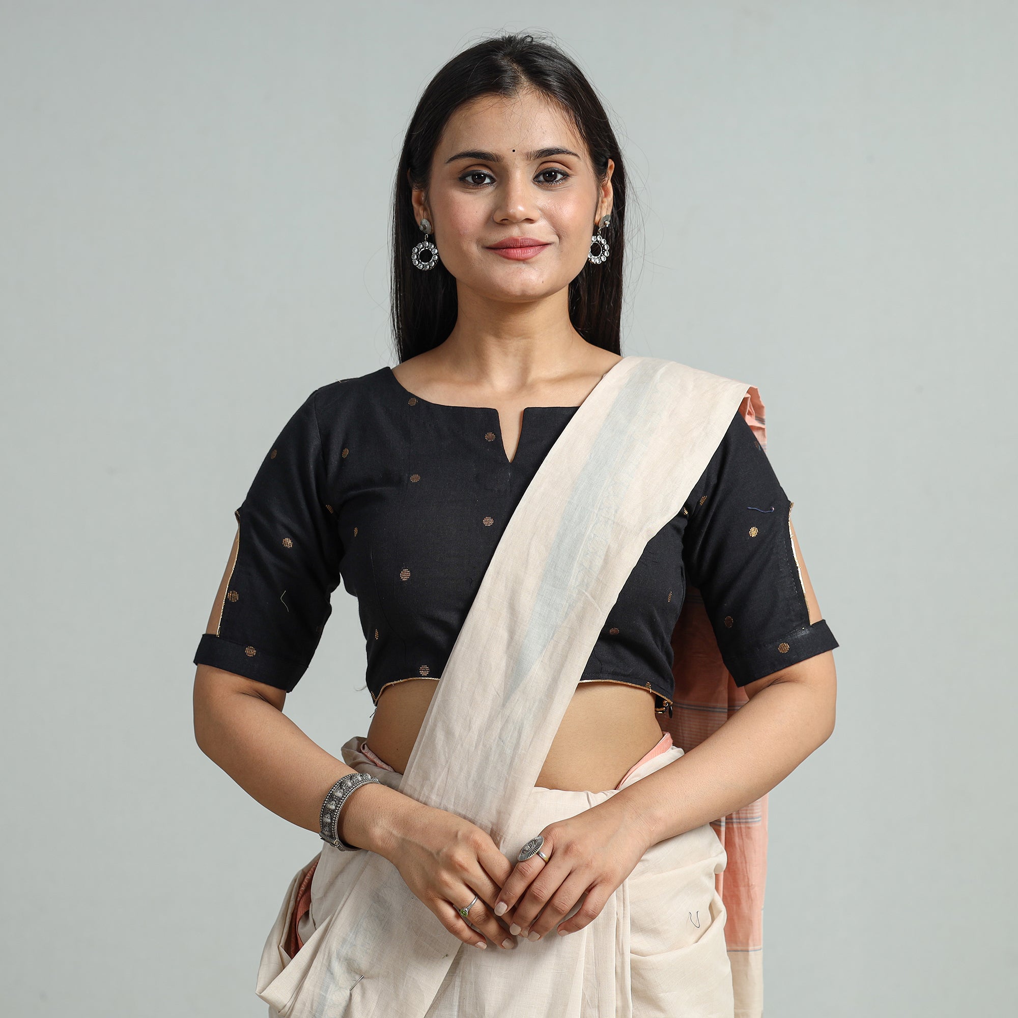 ITOKRI CASUALS Black - Jacquard Weave Cotton Stitched Blouse 14