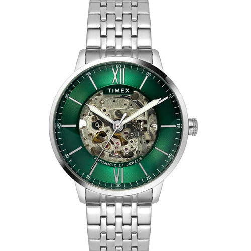 Timex E Class Trend Men Automatic Green Round Stainless Steel Dial Watch 42mm TWEG23502