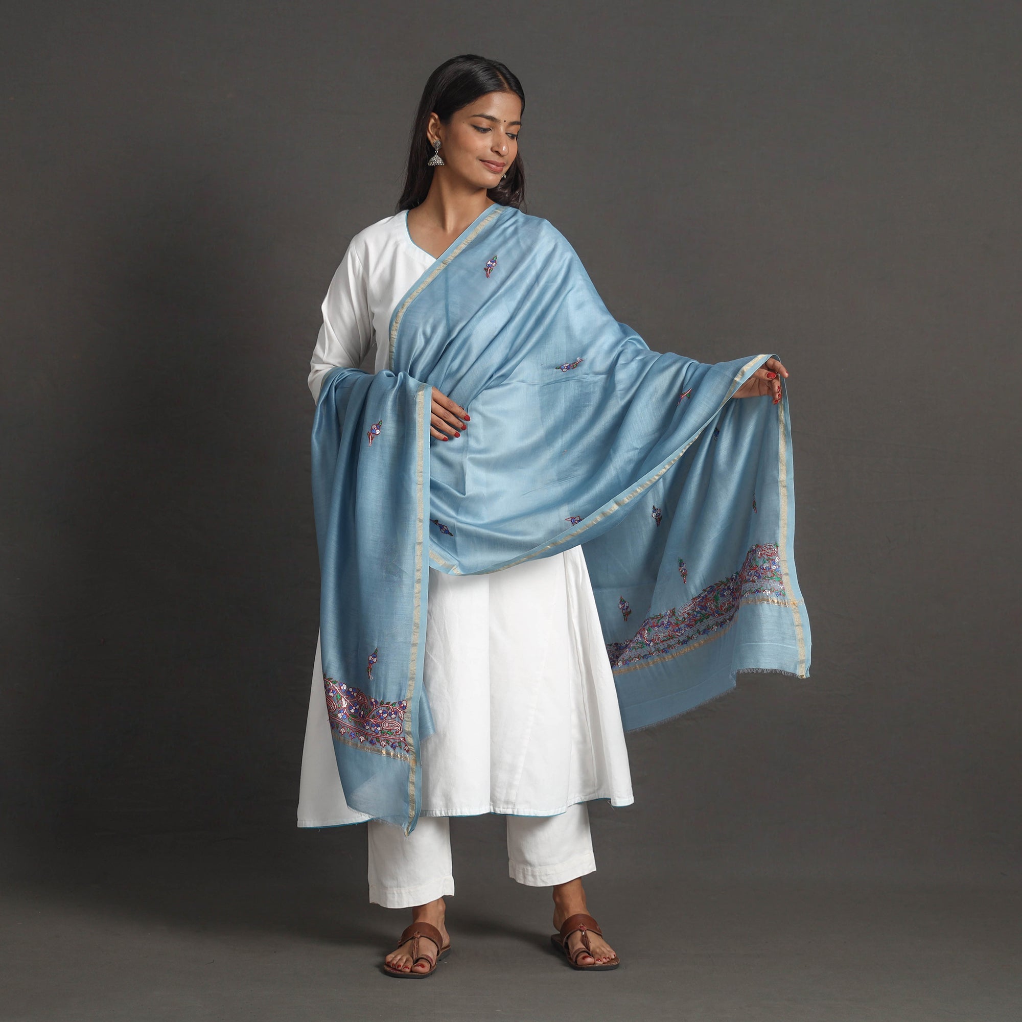 ITOKRI CRAFTS INITIATIVE Handloom Chanderi Silk Kashida Embroidery Dupatta 12 - view 2