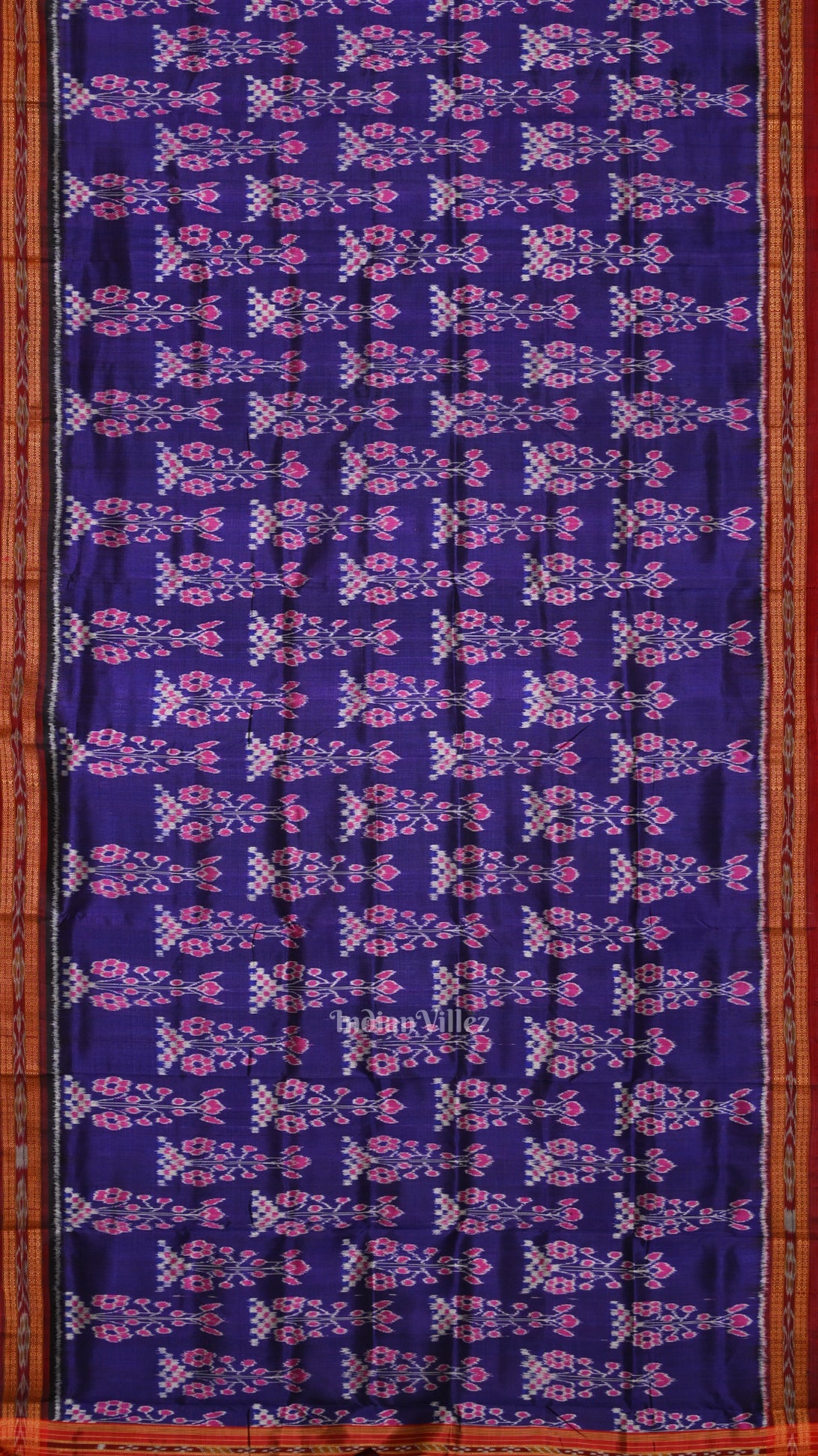 IndianVillèz Blue Red Odisha Ikat Khandua Silk Saree - view 3