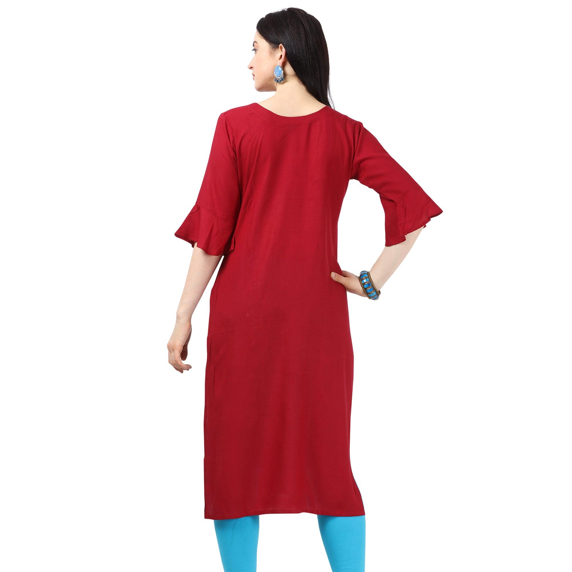 Peachmode Seller Eye-catching Maroon Colored Partywear Embroidered Rayon Kurti - view 2