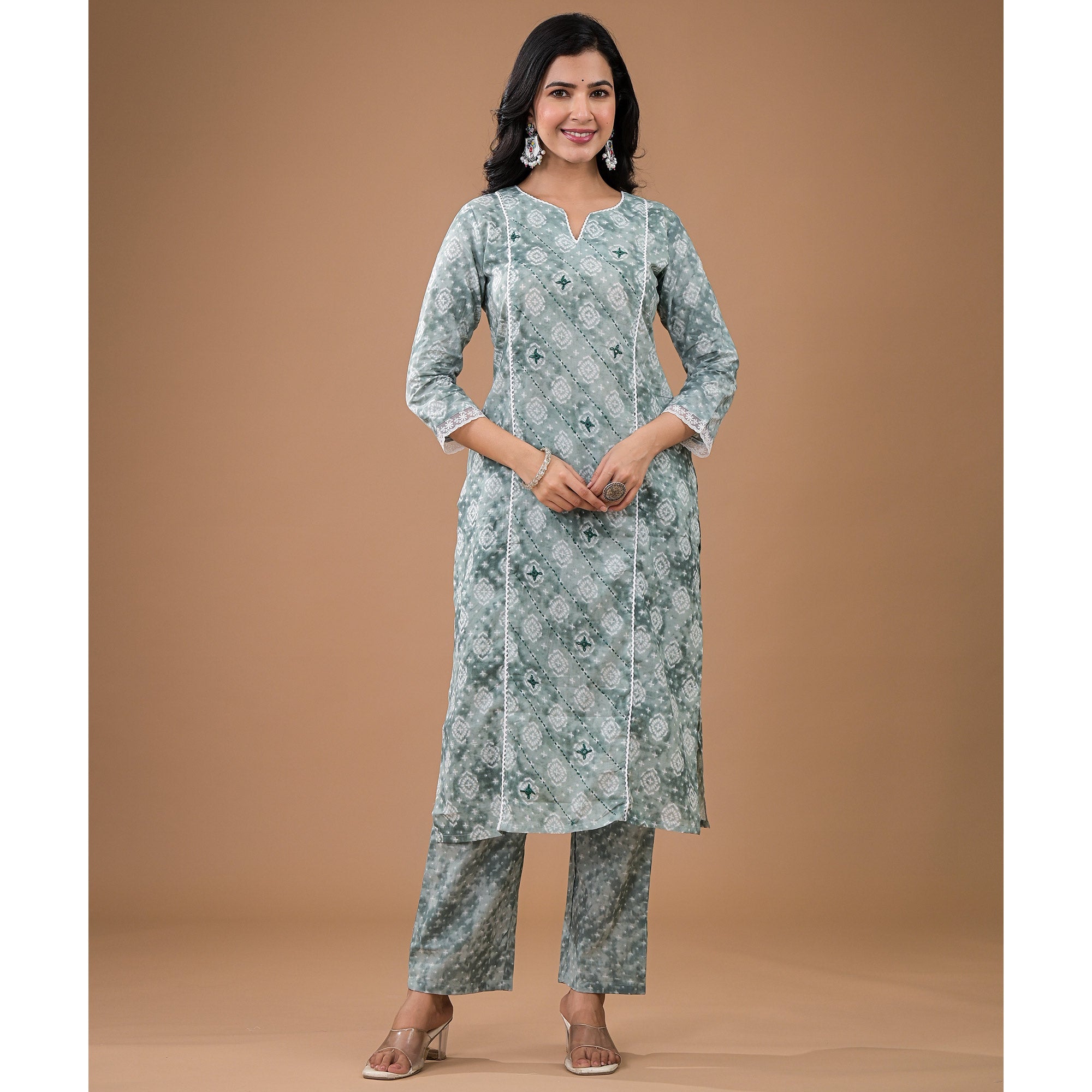 Peachmode Mint Green Printed Pure Cotton Straight Salwar Suit - view 4