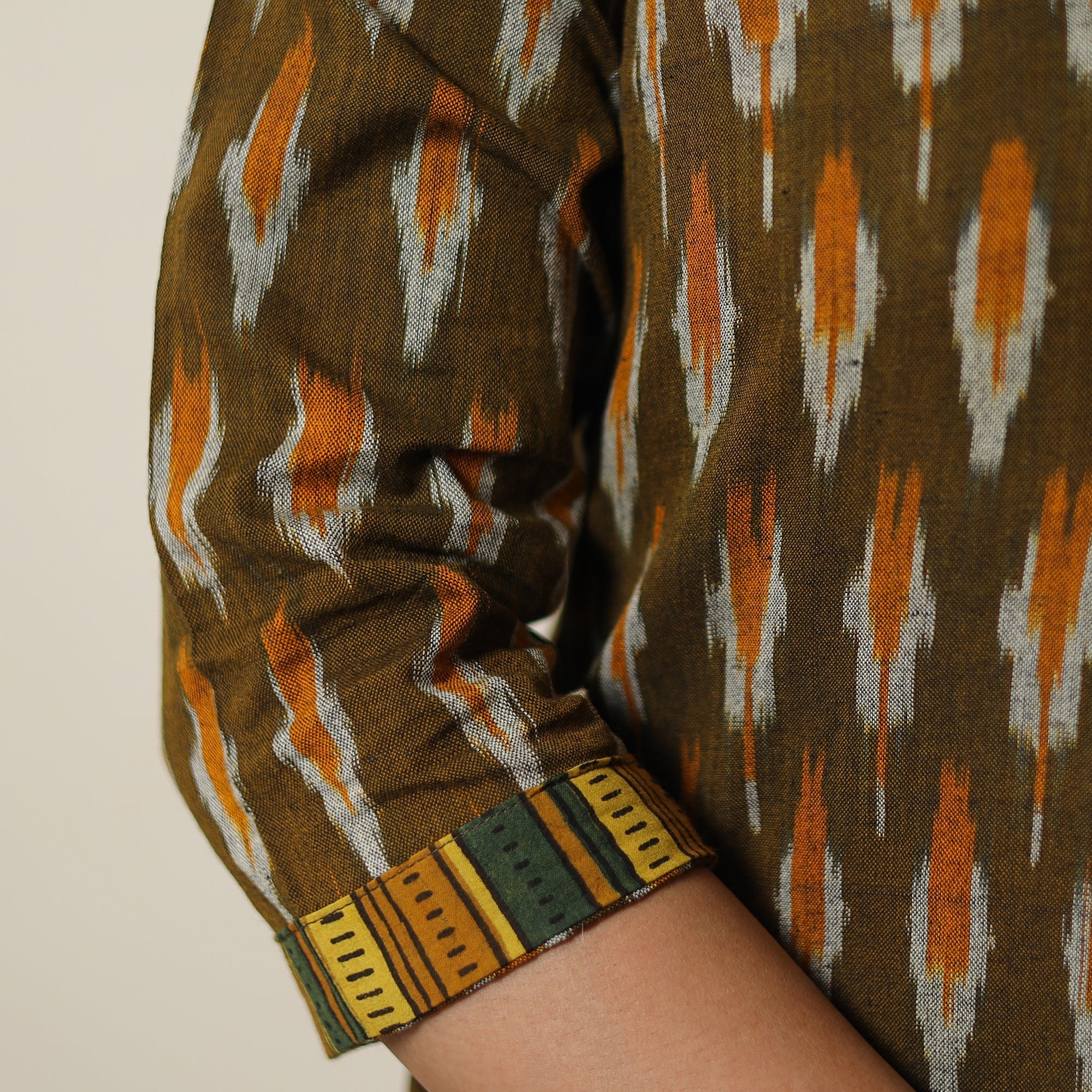 ITOKRI CASUALS Brown - Pochampally Ikat Weave Cotton Kurta with Palazzo & Dupatta Set 08 - view 6
