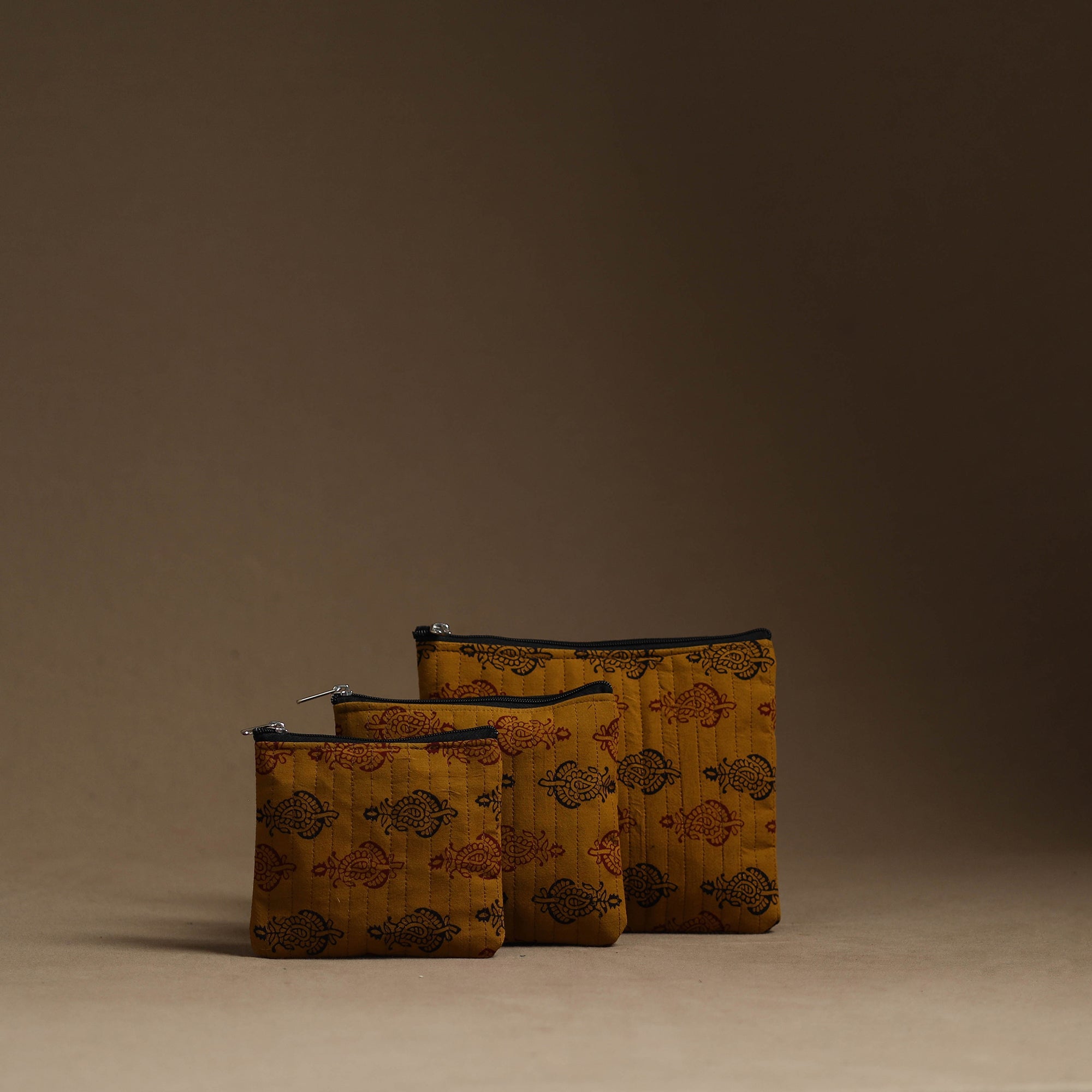 NOORI BAZAR Brown - Handmade Cotton Multipurpose Utility Pouches (set of 3) 49