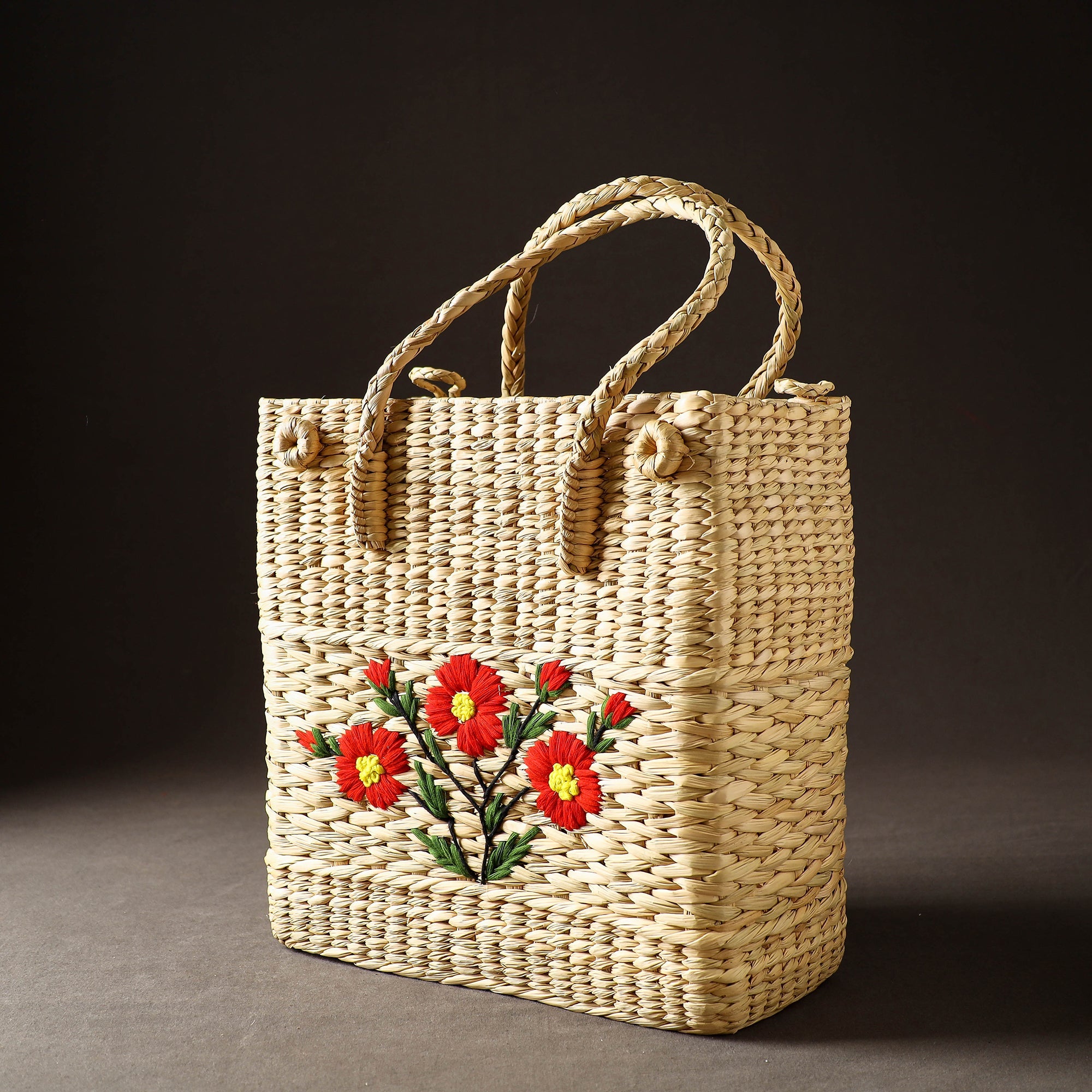 ITOKRI CRAFTS INITIATIVE Beige - Handcrafted Natural Water Reed Embroidered Shopping Bag - view 2
