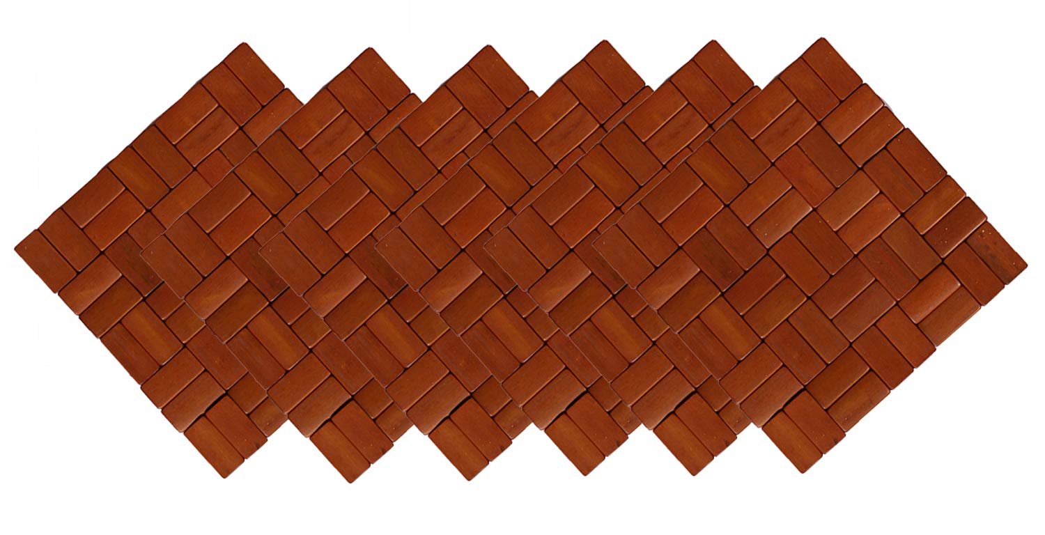 Kuber Industries Checkered Bamboo 6 Pieces Tea Coaster Set - Wooden,Standard,CTKTC01305