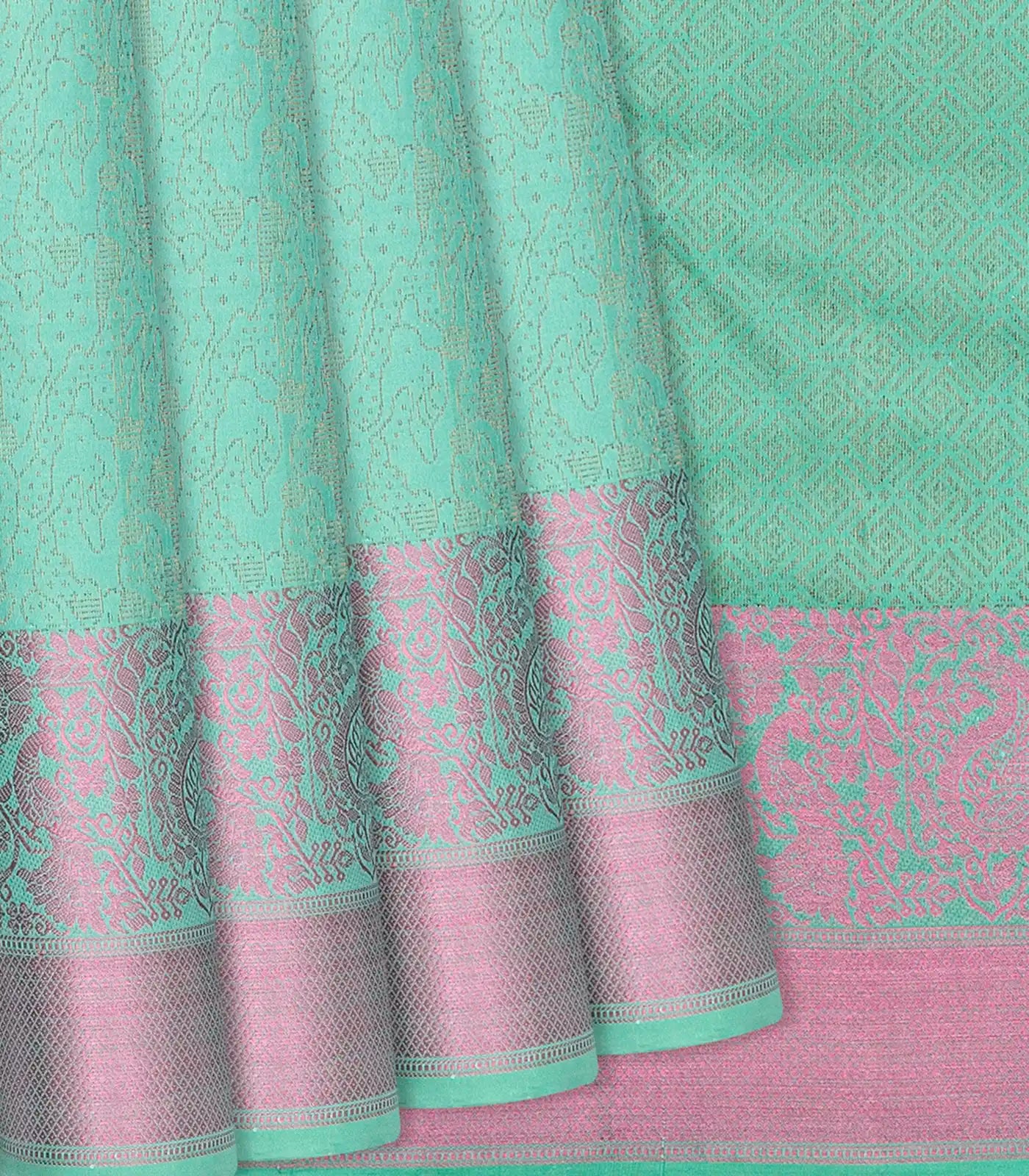 RmKV Aquamrine Handloom Soft Silk saree With Abstract Motifs-Aquamarine