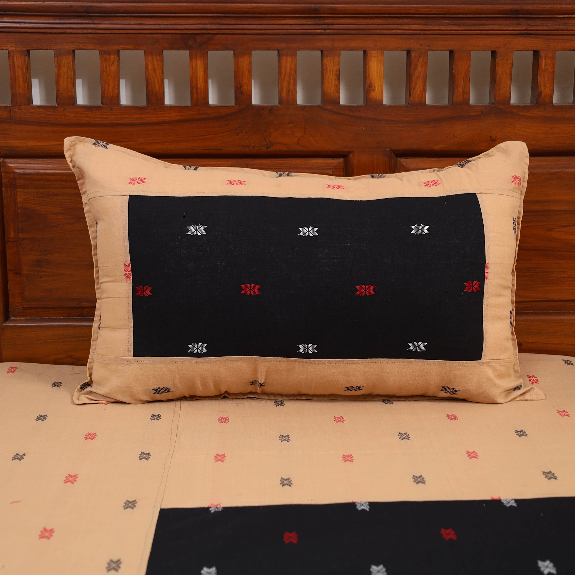 SOUTH KARGHA Beige - Jacquard Patchwork Cotton Double Bed Cover with Pillow Covers (108 x 83 in) 32 - view 2