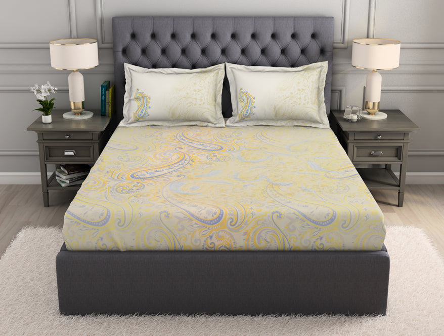 Spaces India Floral Beige 100% Cotton King Size Bedsheet Organic Cotton - By Spaces