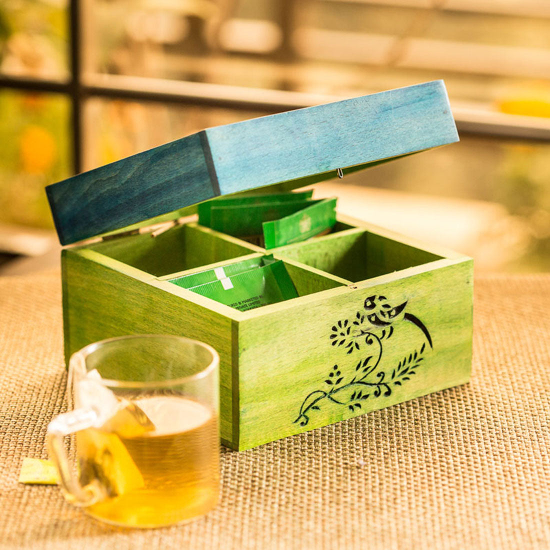 EXCLUSIVELANE Bird Collection Wooden Tea Box Cum Multi-Utility Box