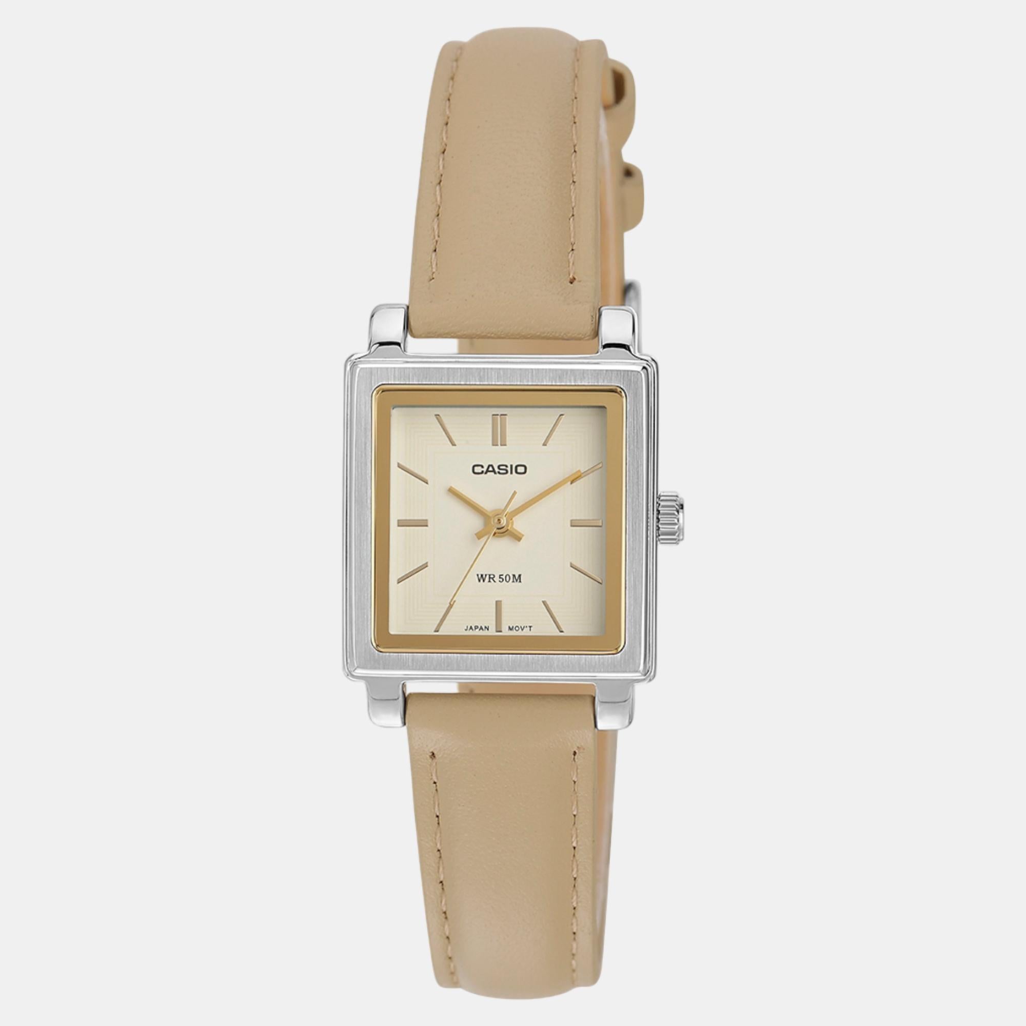 Casio Enticer Women Quartz Beige Dial Analog Leather Watch A2235