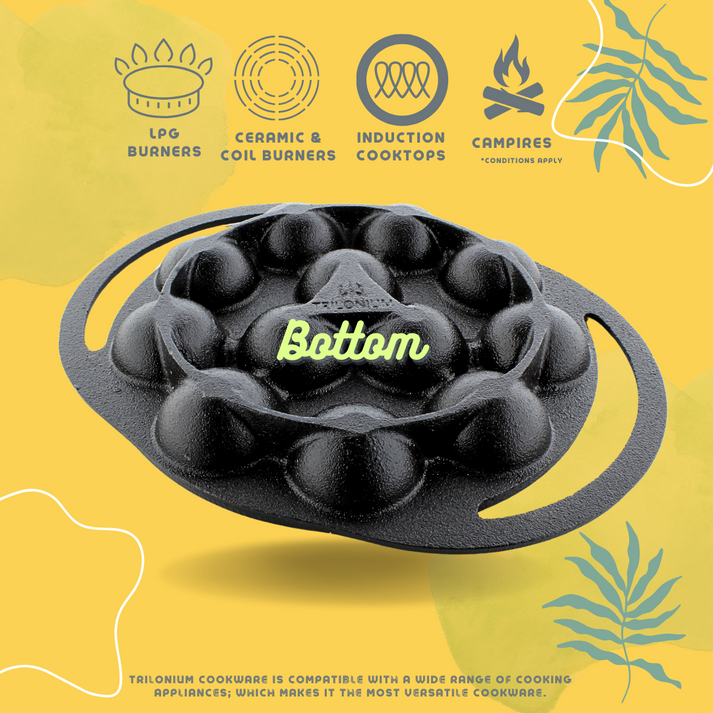Trilonium Triple Seasoned Cast Iron Paddu tawa | Paniyarakkal | Paniyaram Pan 12 Pits | Black - view 10