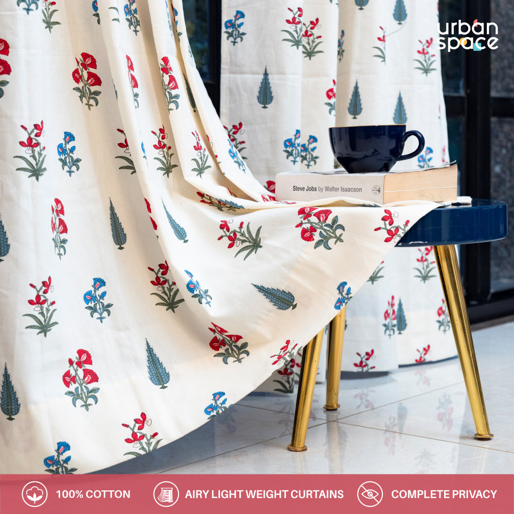 Urban Space -Home Furnishing Store 100% Cotton, room darkening ethnic curtains, Pack of 2 Curtains - High Garden Red - view 2